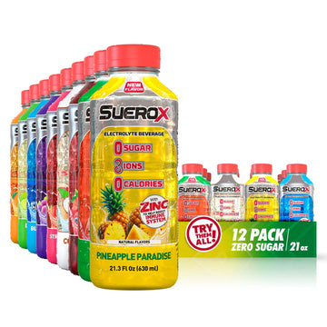 SueroX Sugar-Free Sports Drink for Hydration and Recovery, Electrolyte Hydration Drink with 8 Ions, Zero Calorie Sports Drinks w