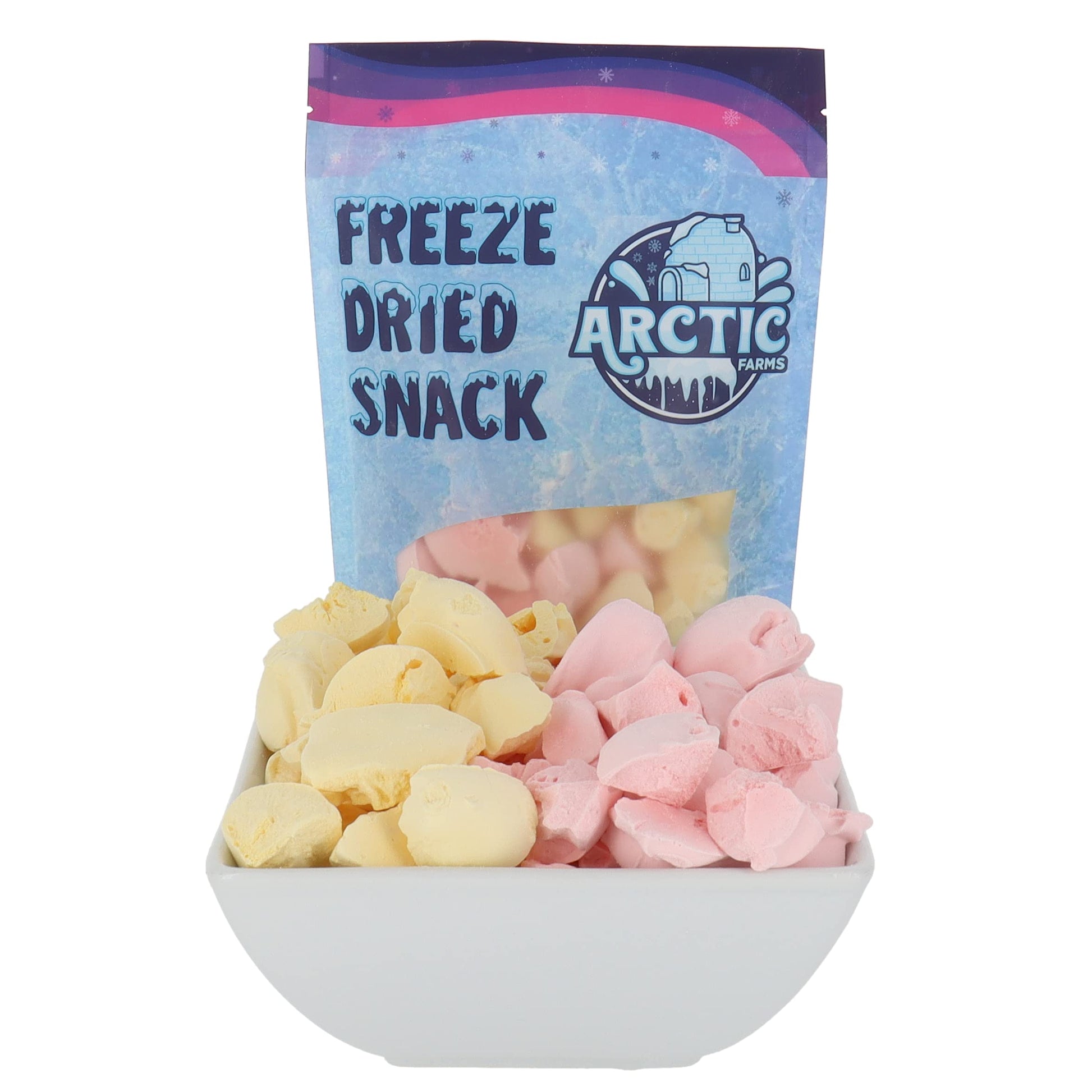 Arctic Farms Freeze Dried Ice Cream Bits Bagged And Boxed - Does Not Melt (Strawberry Banana Mix)