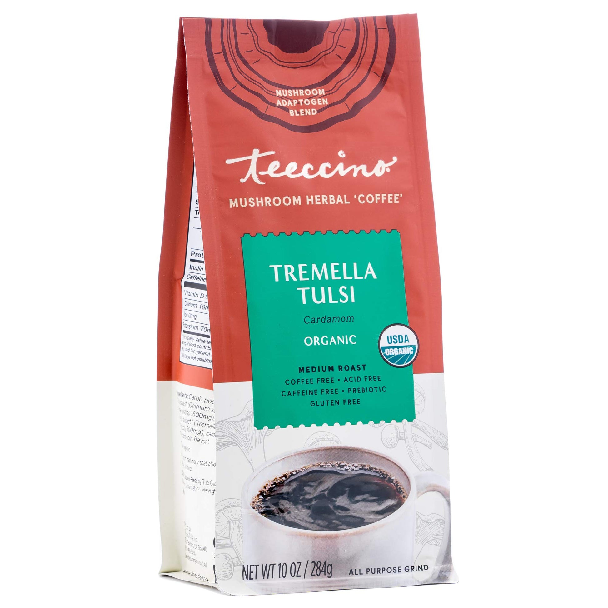 Teeccino Herbal Coffee Alternative - Cardamom, Medium Roast, Caffeine Free, 10 Oz