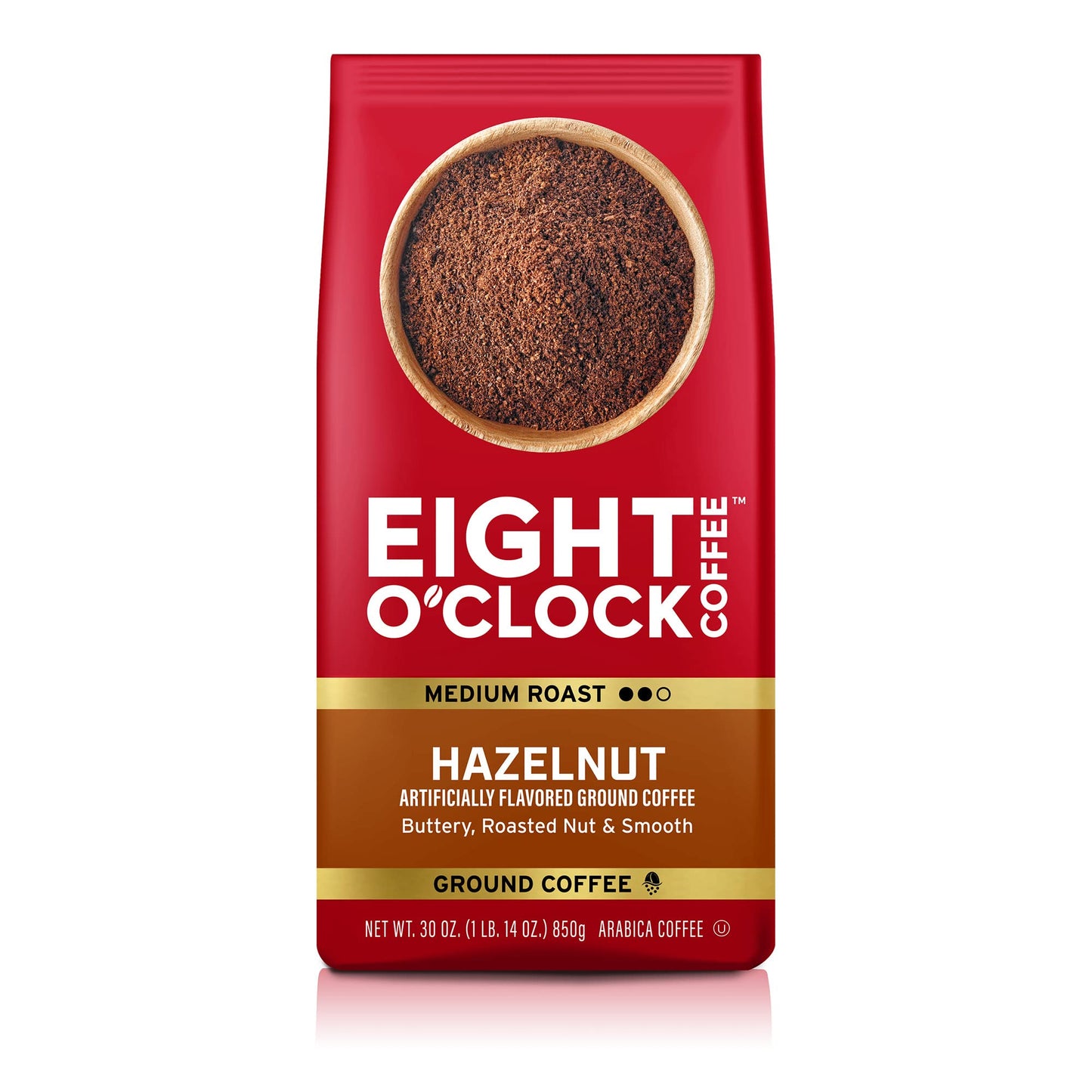 Eight O'Clock Coffee Hazelnut, 30 Ounce (Pack Of 1), Medium Roast, Ground Coffee, Buttery, Smooth & Nutty, 100% Arabica