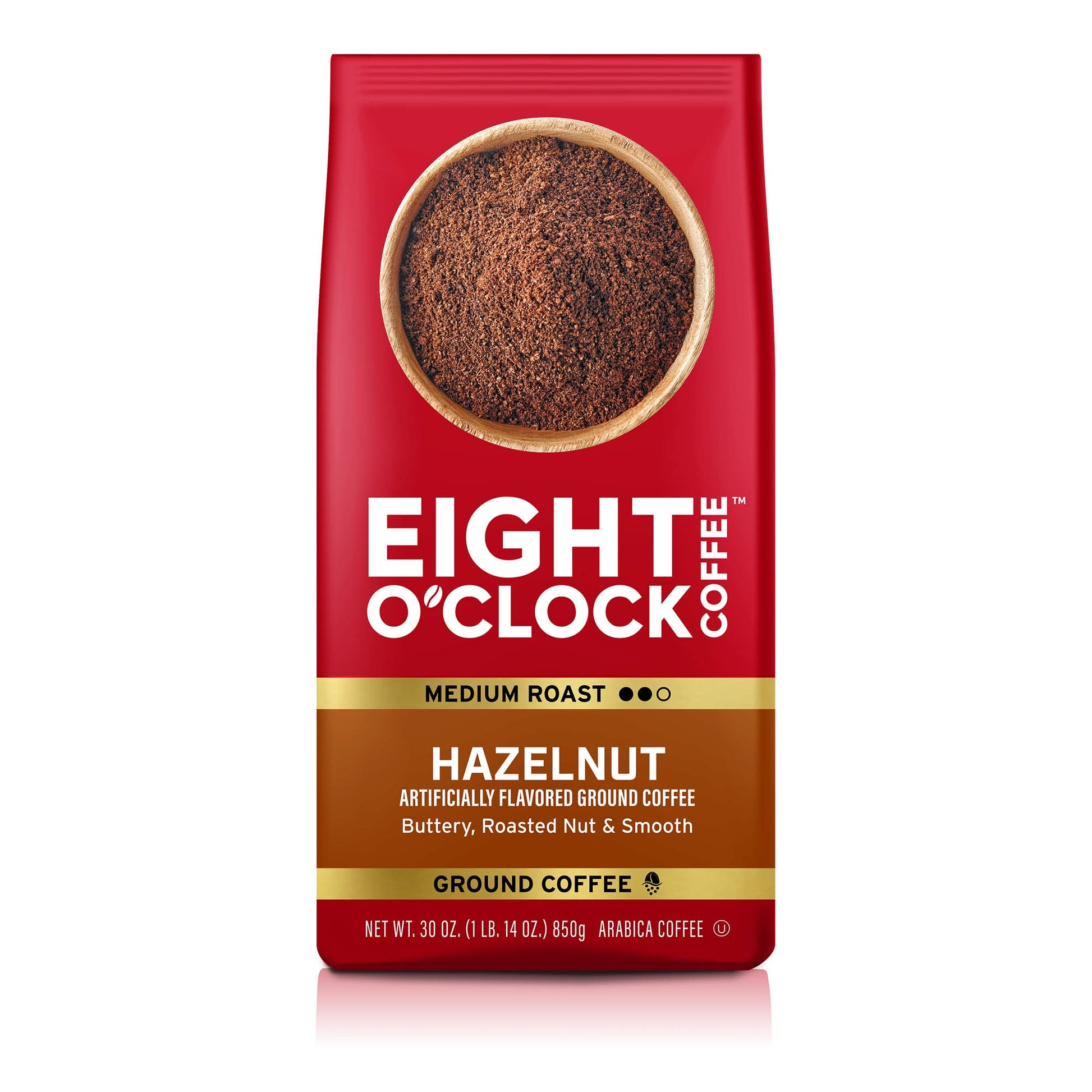 Eight O'Clock Coffee Hazelnut, 30 Ounce (Pack Of 1), Medium Roast, Ground Coffee, Buttery, Smooth & Nutty, 100% Arabica