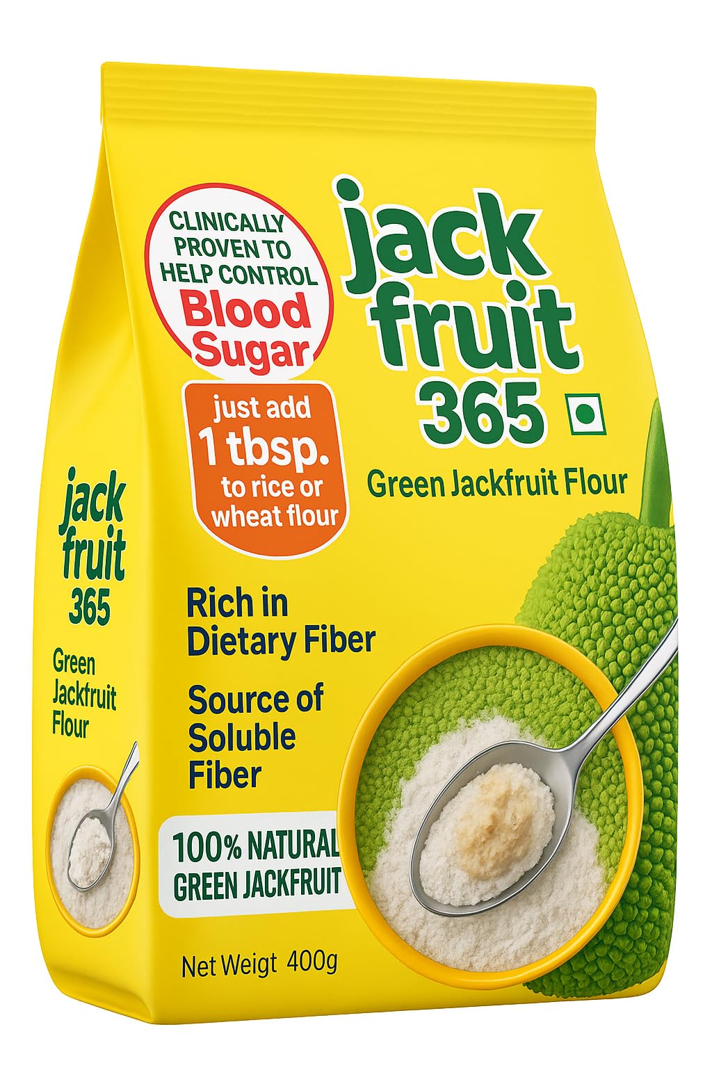Generic Jackfruit Flour - Gluten Free, Vegan, Low Glycemic, Rich in Fiber - Pack of 2, 400g
