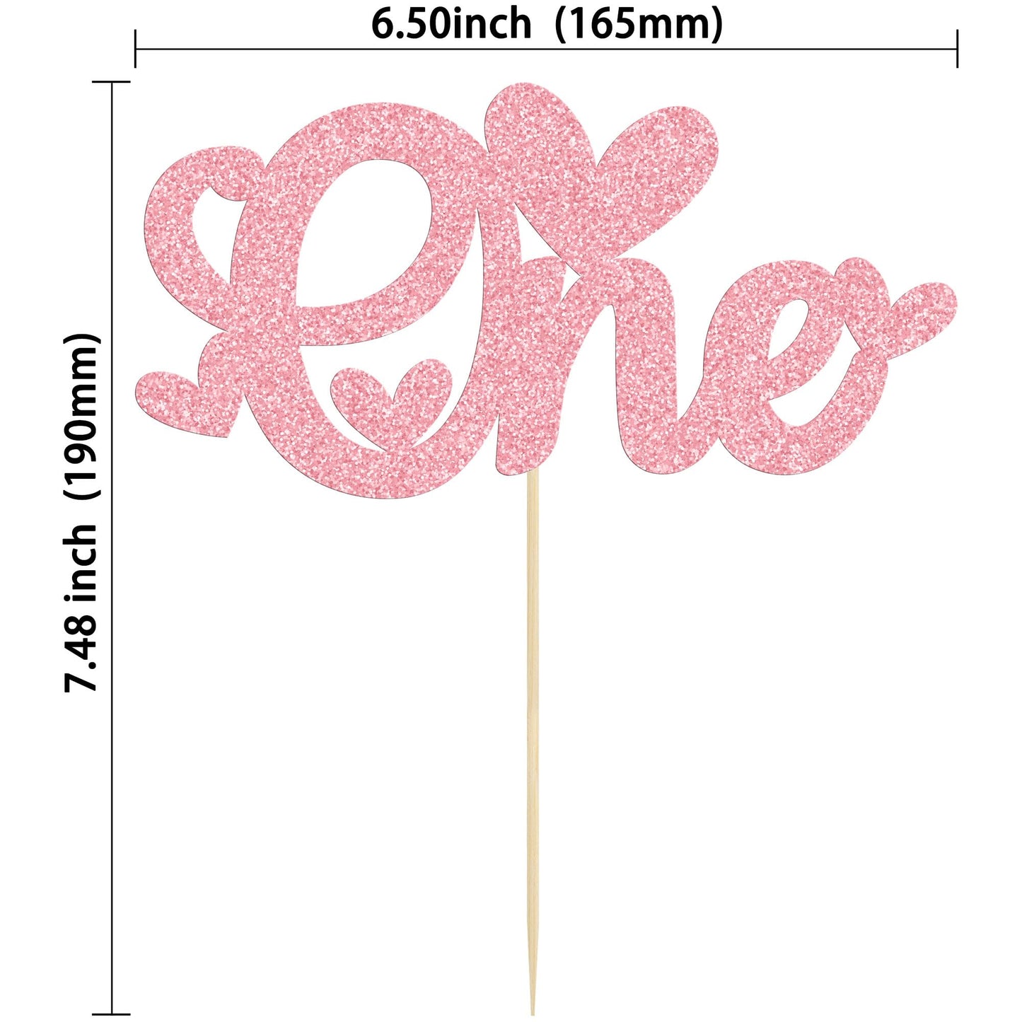 Gyufise Cake Topper Glitter Love Heart for Valentines Day, Baby Shower, Kids 1st Birthday, Pink, Model ZN0579-4-P