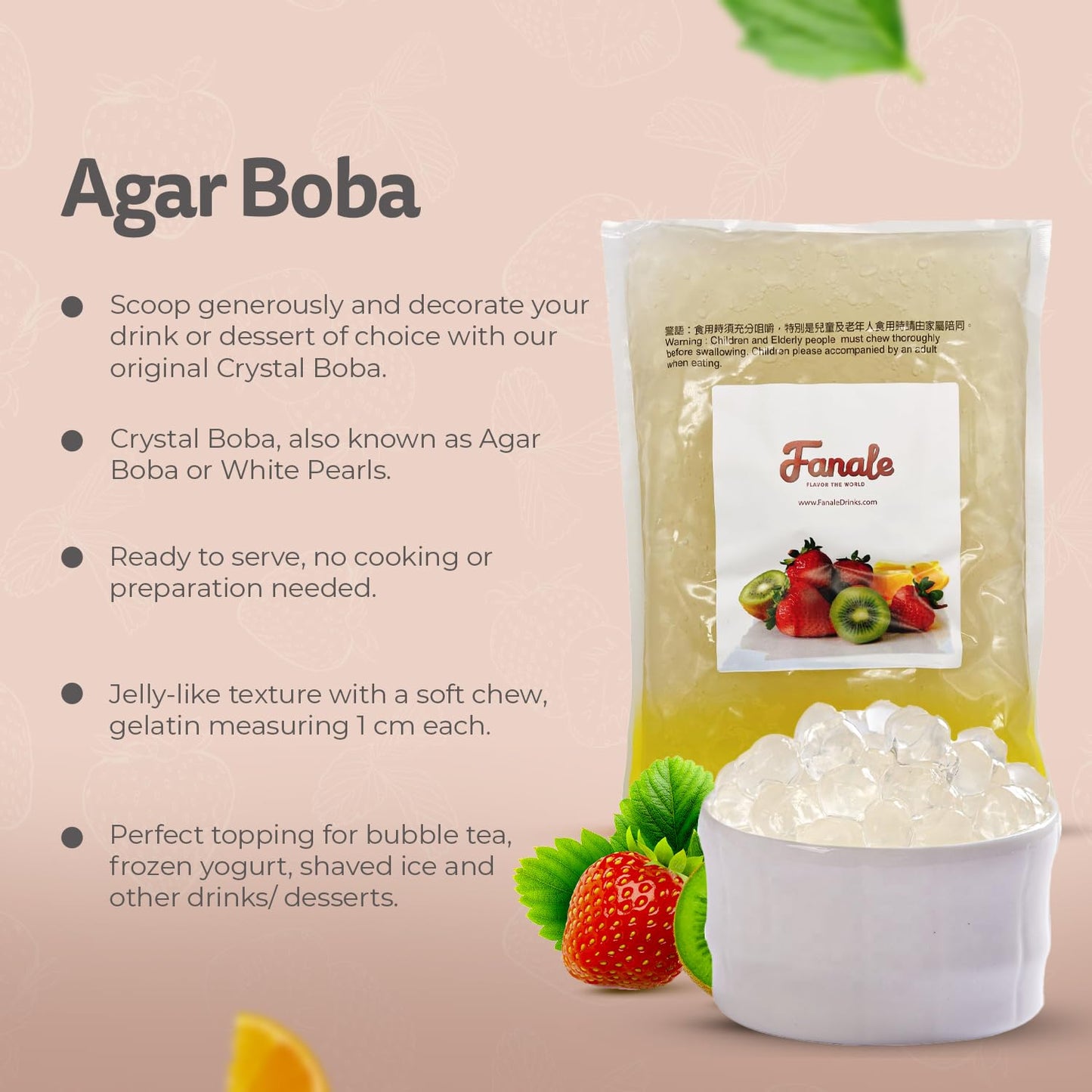 Fanale Crystal Agar Agar Boba, Crystal Jelly Ball, Ready To Serve, Soft Chew Texture, Instant Crystal Boba Pearls For Bubble Tea