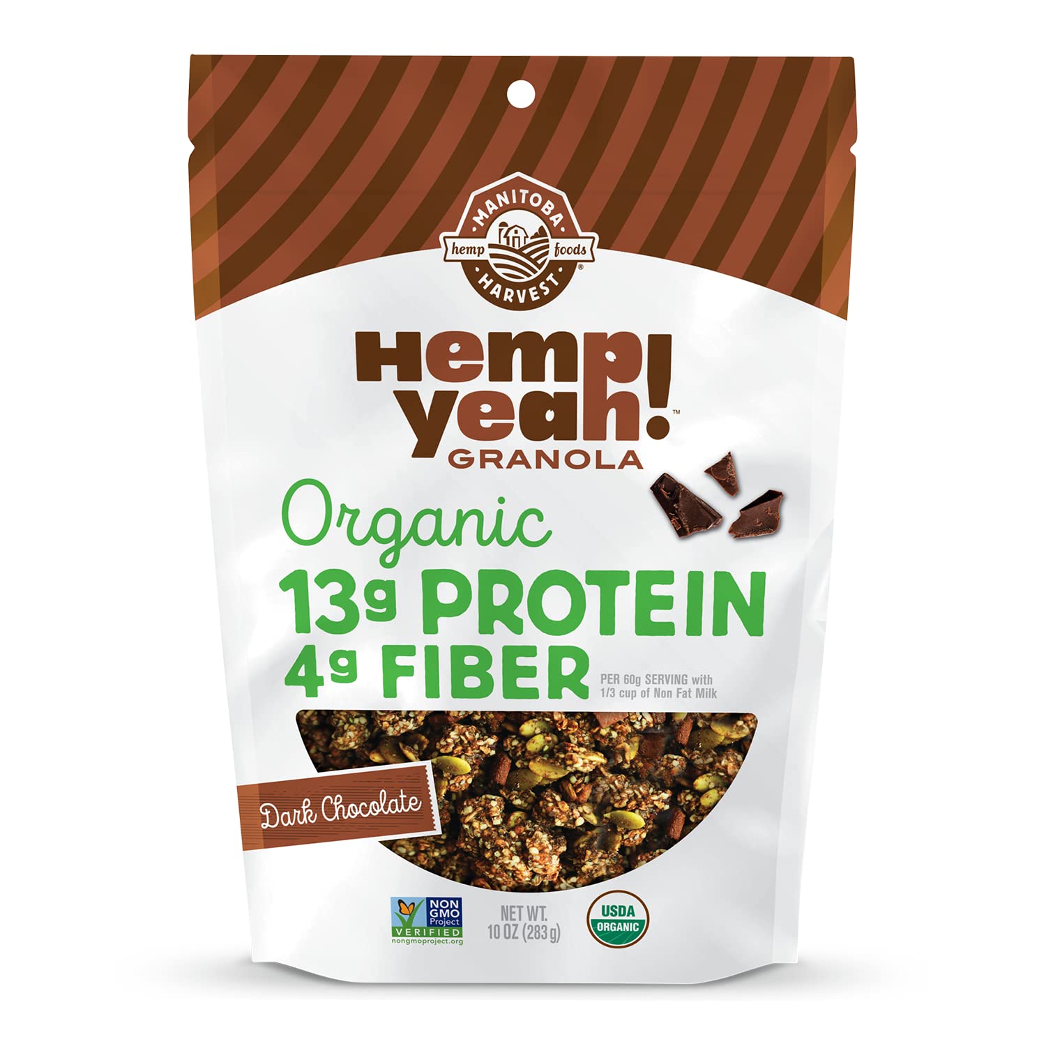 Manitoba Harvest Hemp Yeah Granola, Dark Chocolate, 10Oz, With 13 G Of Protein, 3 G Omegas 3 & 6, 4 G Of Fiber And Less Than 10 G Sugar Per Serving, Organic, Non-Gmo, (Pack Of 6) Packaging May Vary