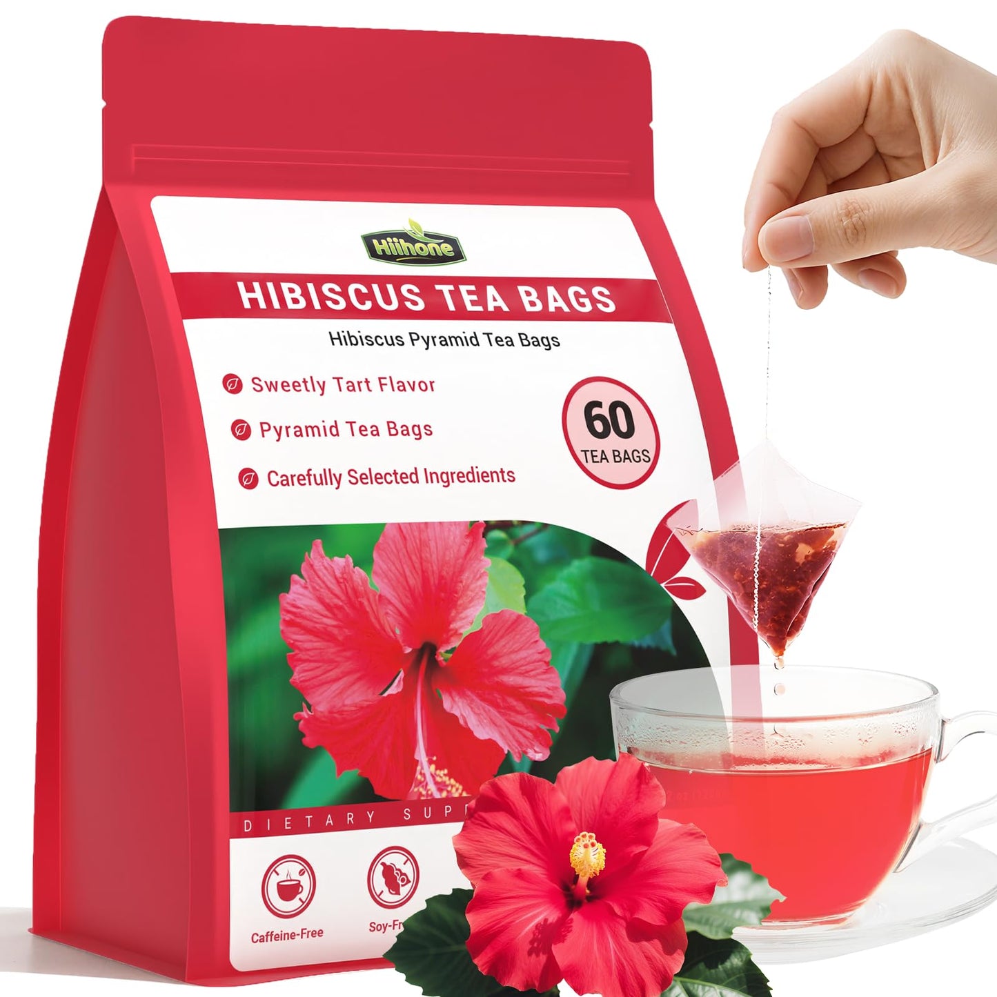 Hibiscus Tea Bags  Hibiscus Flower Herbal Tea - Rich In Vitamin C  Energy Blend Free Sugar Free  60 Teabags