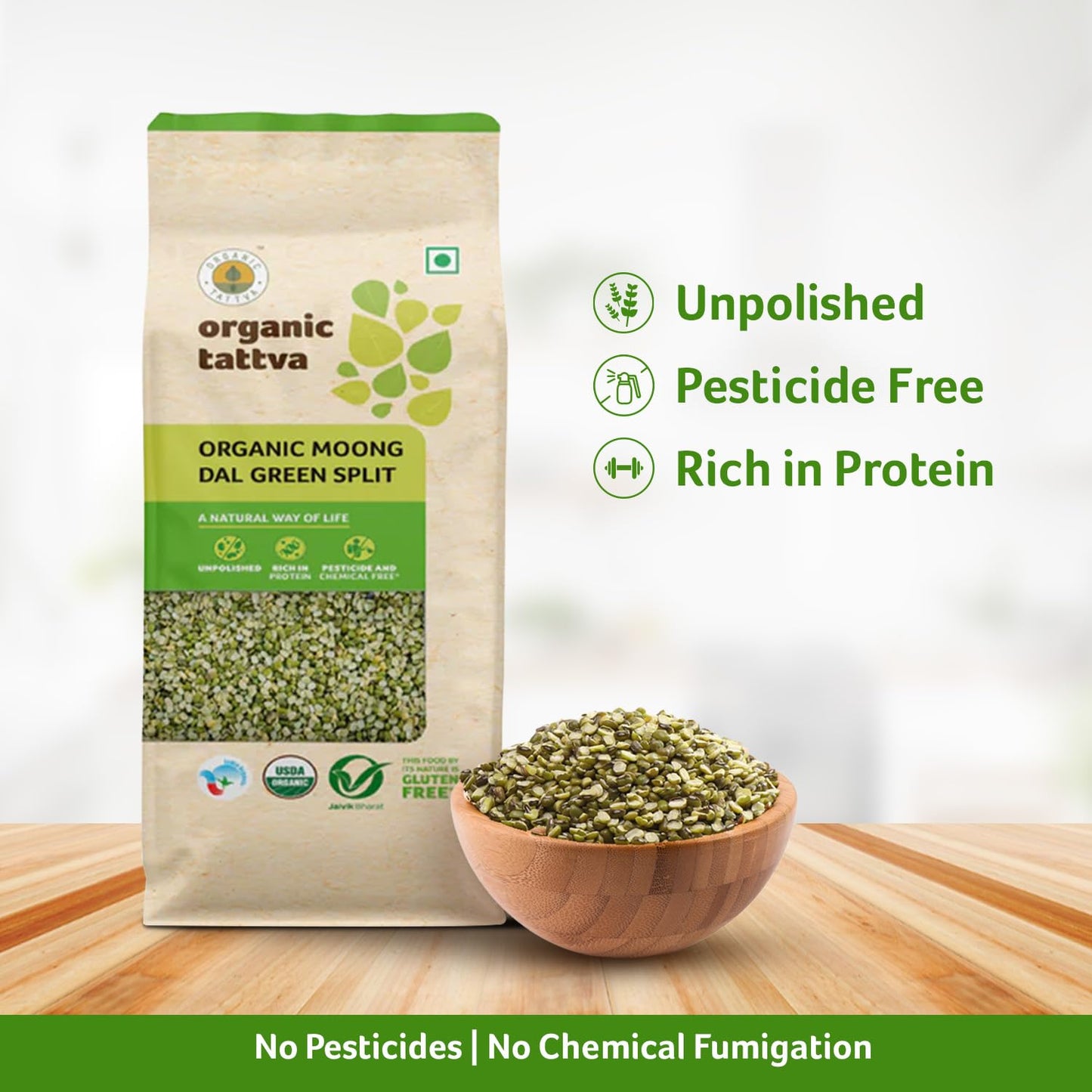 Organic Tattva, Organic Green Moong Dal Split - 500 Gram | 100% Vegan, Gluten Free And No Preservatives