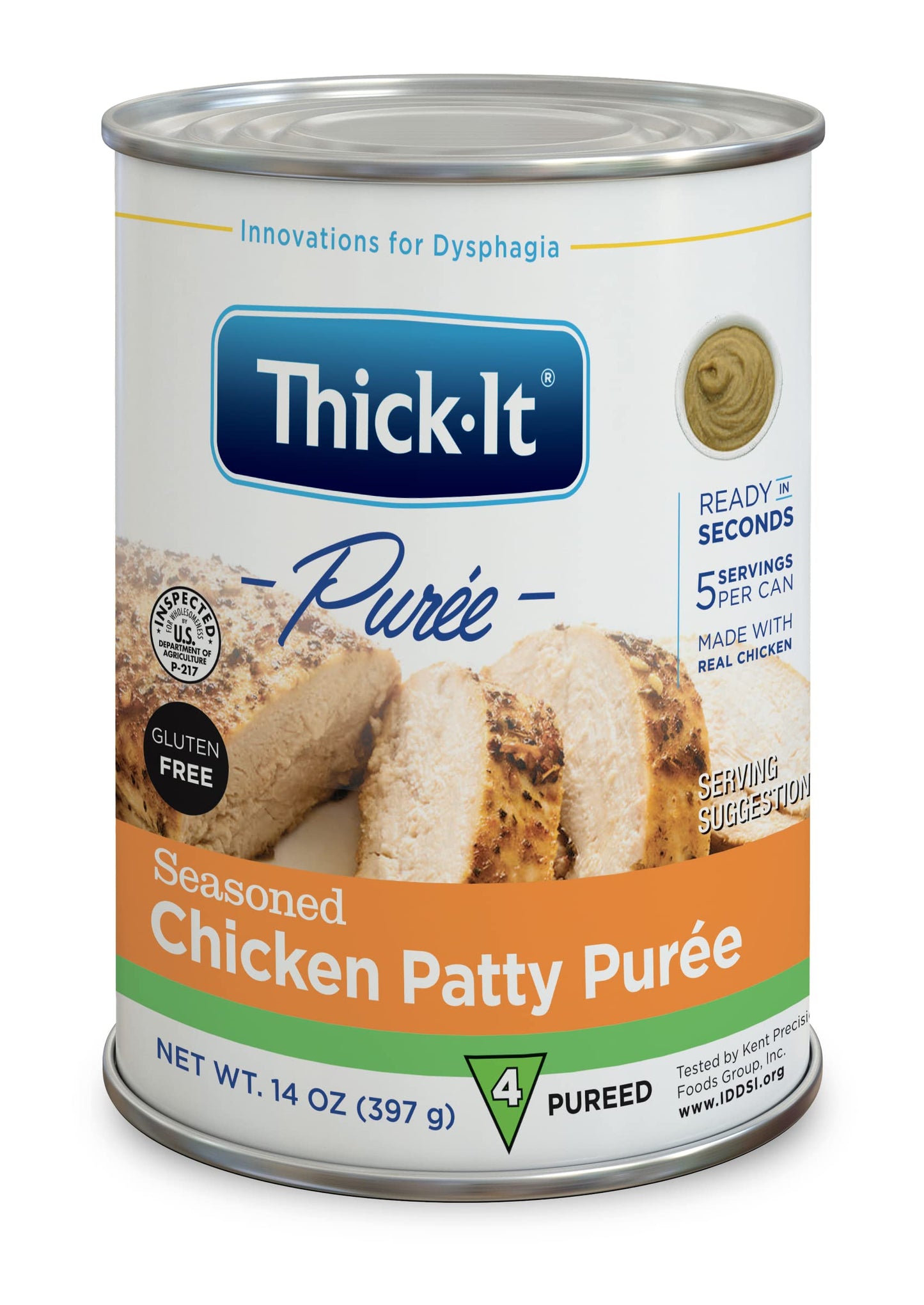 Thick-It Pureed Seasoned Chicken Patty (IDDSI)  Made with Real Chicken  Savory Flavor  Digestible Swallowing Aid  Simple-to-Use  15 oz Can (12 Pack)