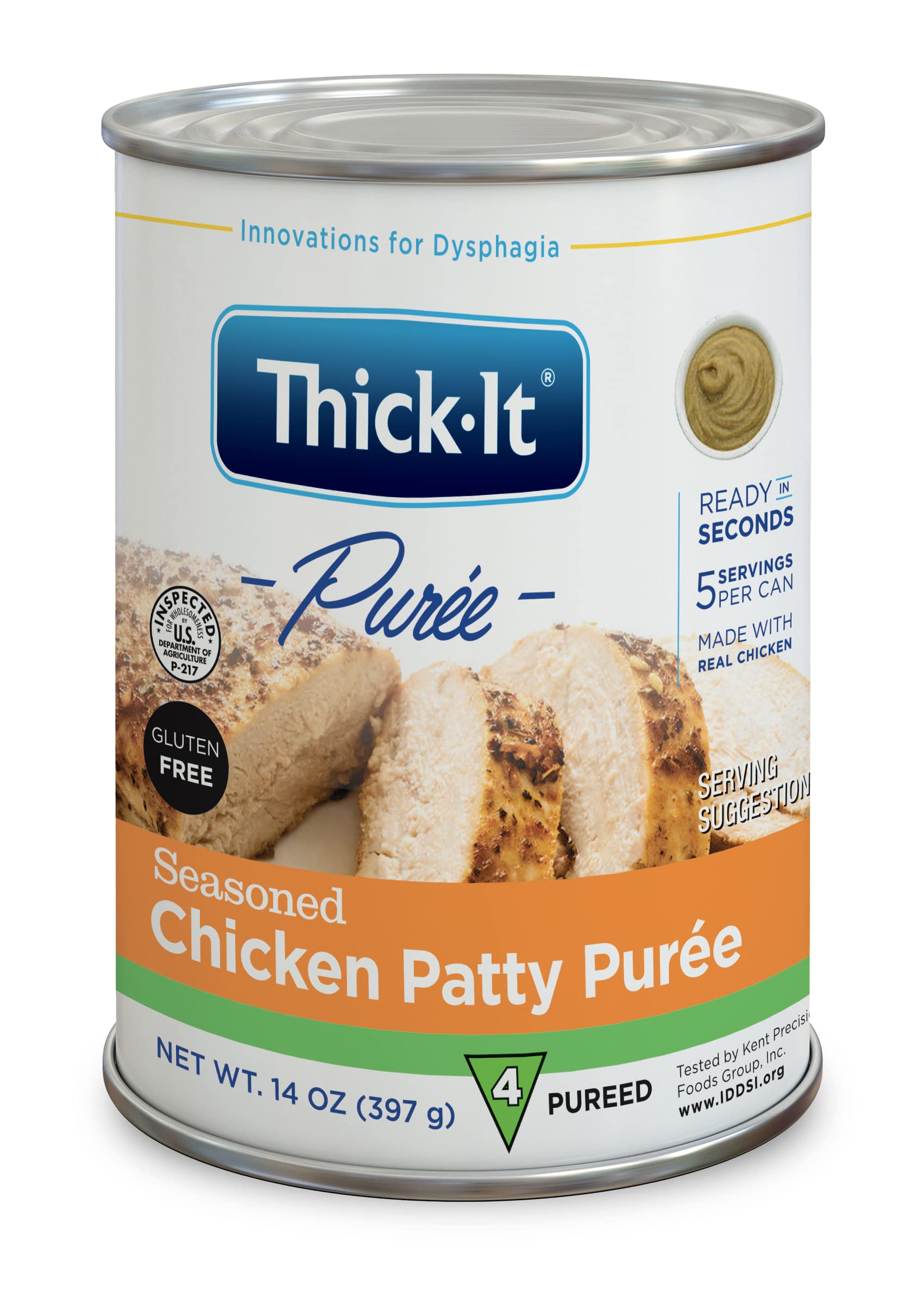 Thick-It Pureed Seasoned Chicken Patty (IDDSI)  Made with Real Chicken  Savory Flavor  Digestible Swallowing Aid  Simple-to-Use  15 oz Can (12 Pack)