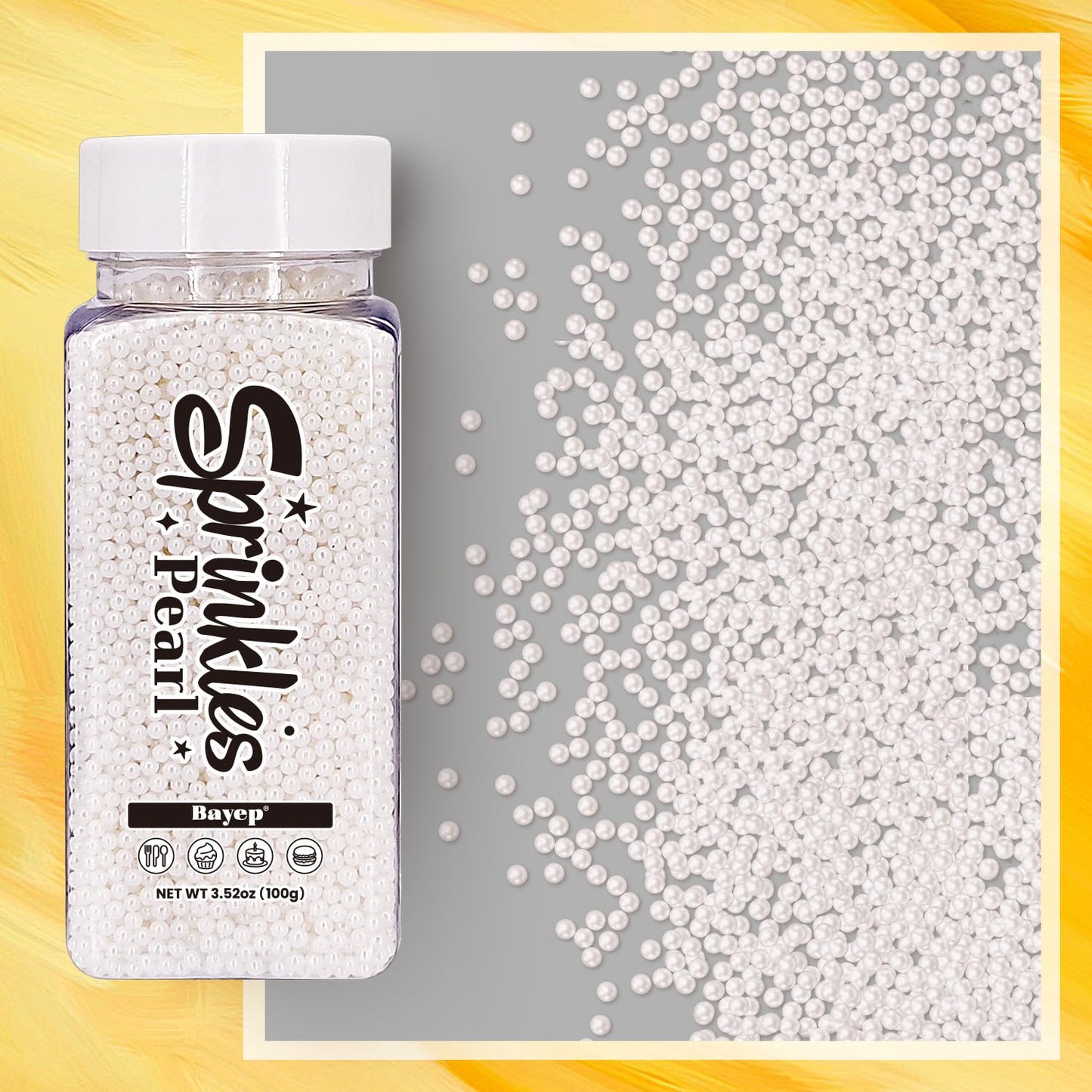 Bayep Edible Pearls For Cake Decorating 2Mm White Sprinkles For Cookies, Baking, Ice Cream, Cupcake Topper Pearl Sprinkles Perfe