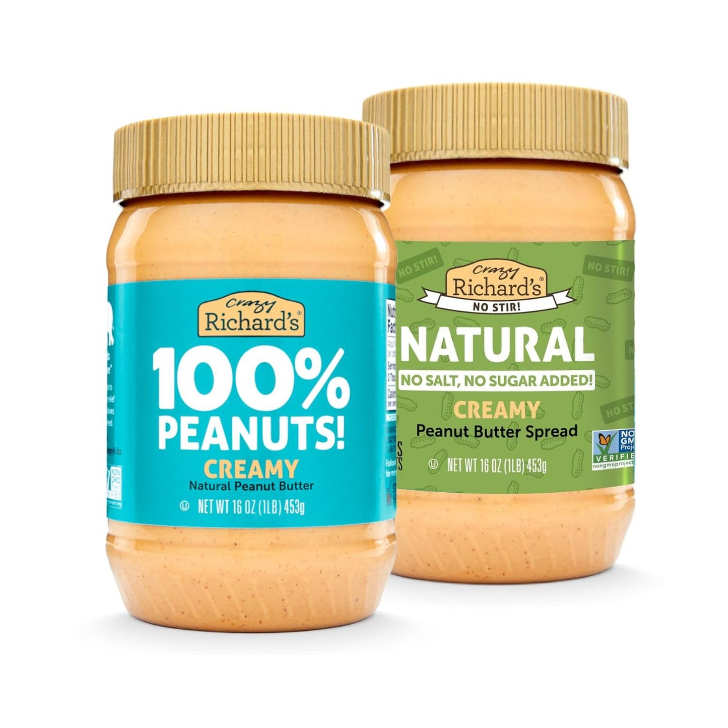 Crazy Richards 100% All-Natural Vegan Creamy Peanut Butter with No Added Sugar and Non-GMO Variety Pack (Original 100% Peanuts 