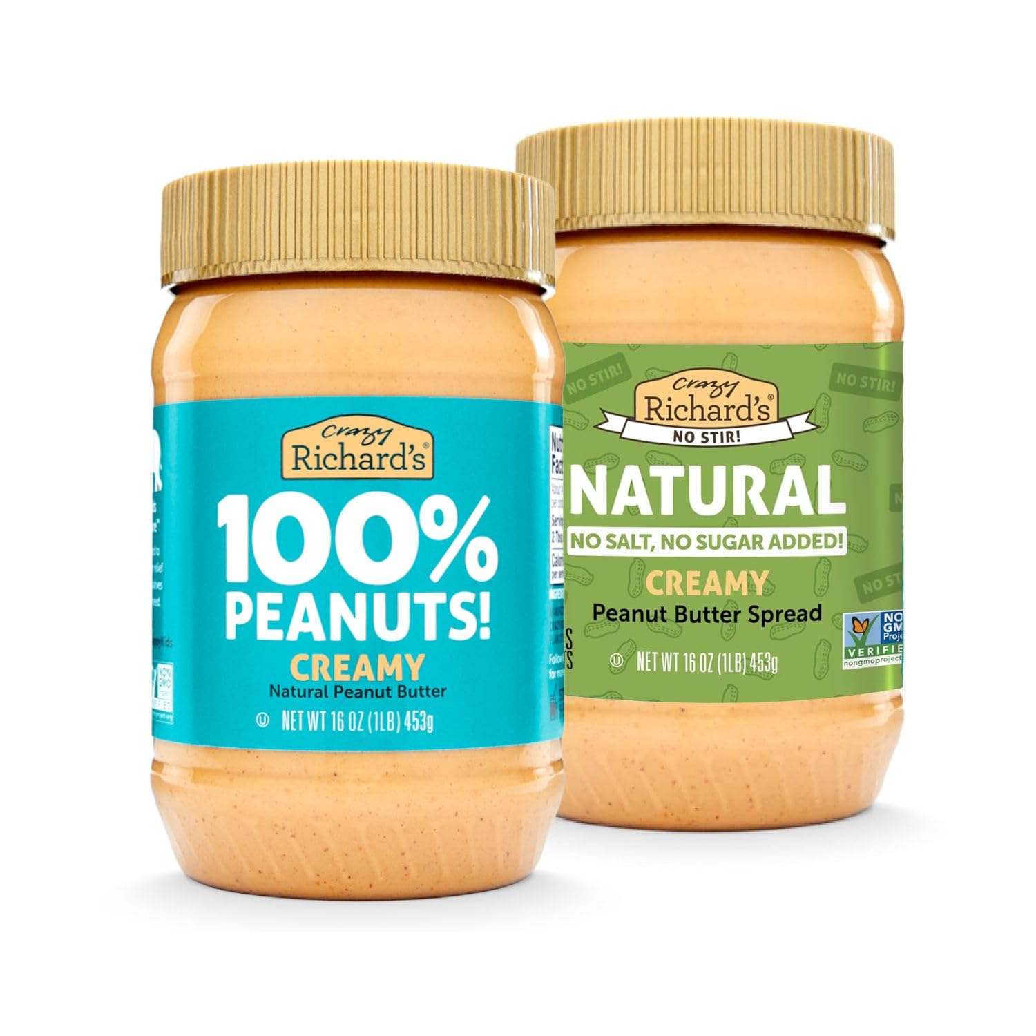 Crazy Richards 100% All-Natural Vegan Creamy Peanut Butter with No Added Sugar and Non-GMO Variety Pack (Original 100% Peanuts 