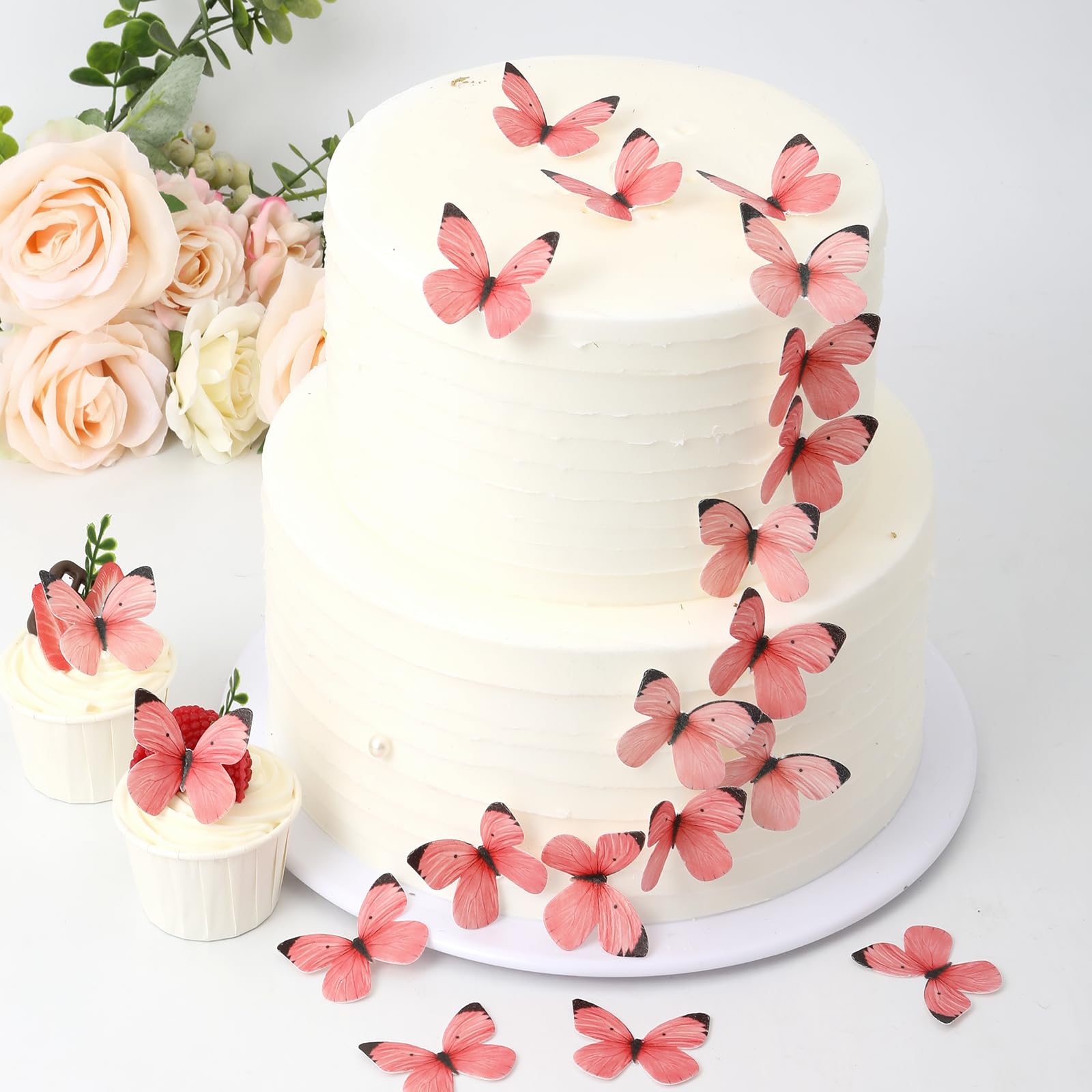 50PCS Edible Butterflies for Cake Decorating Pink Butterfly Cake and Cupcake Toppers Small Pastel Wafer Paper butterfly Decor fo