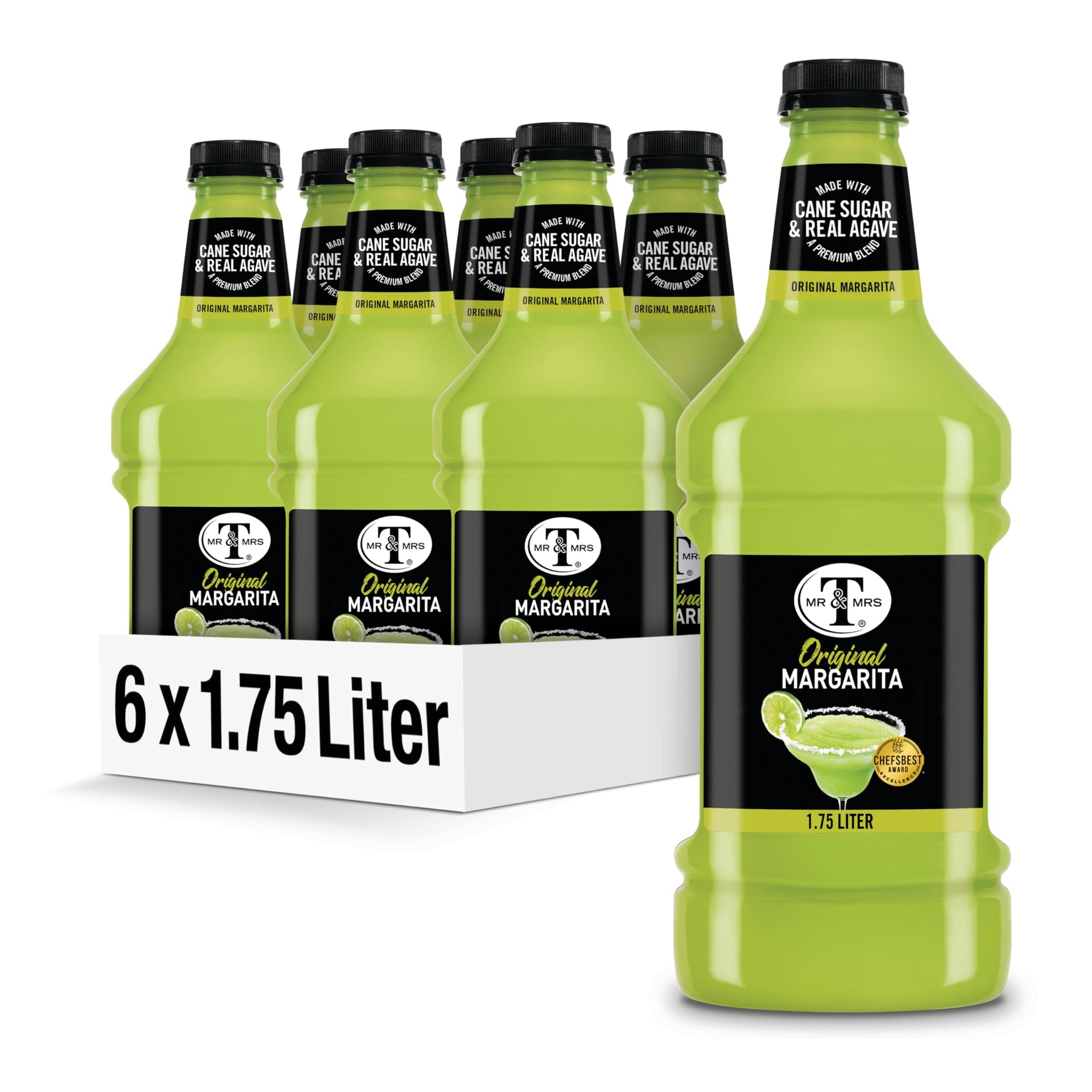 Mr & Mrs T Margarita Mix  1.75 L Bottle (Pack Of 6)  Tangy Lime Blend Flavored Mixed Flavor Mixer  Made With Cane Sugar  Perfect For Traditional Margarita And Mocktail Drinks
