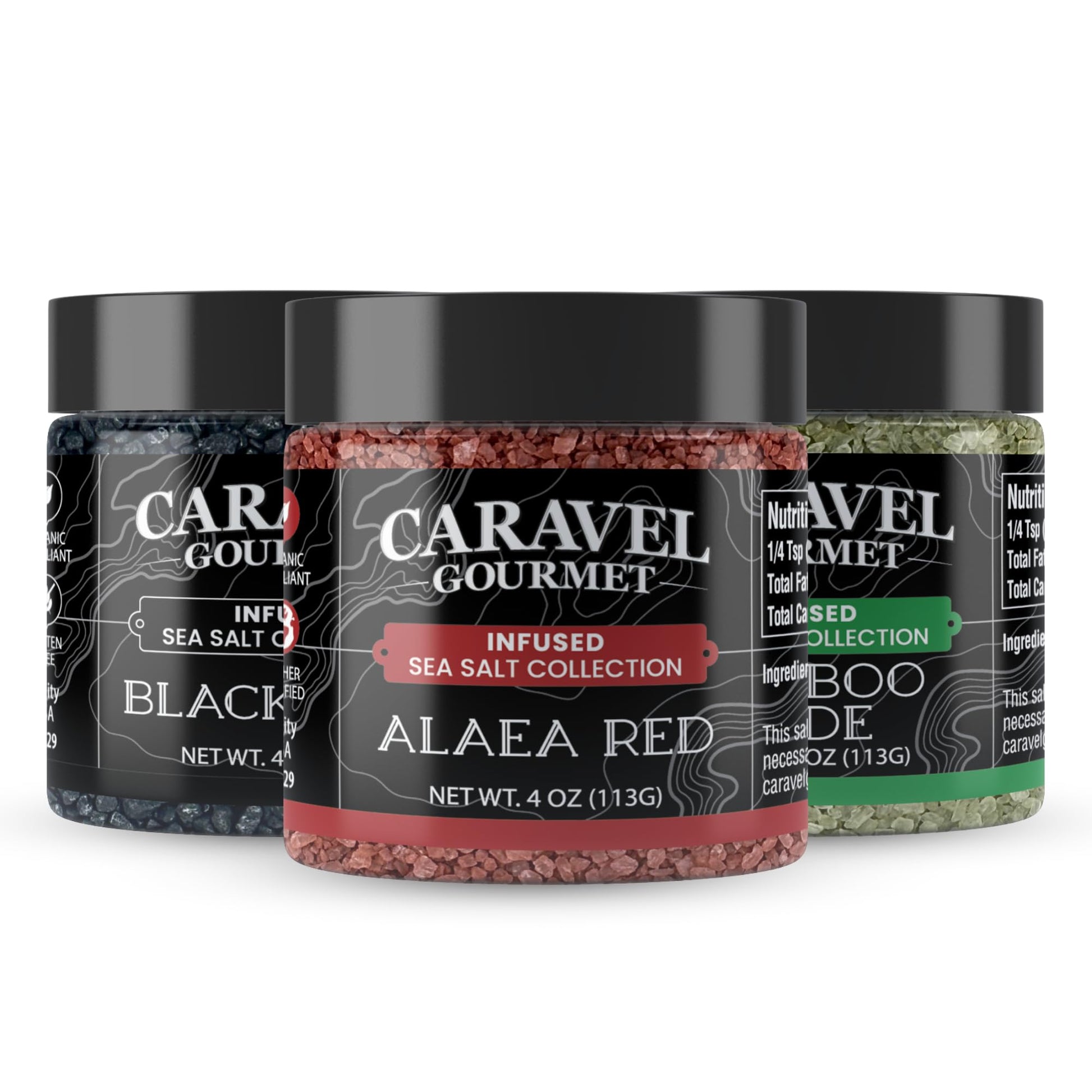 Sea Salt Superstore Hawaiian Sea Salt 3-Pack - Alaea Red, Bamboo Jade, Black Lava - 12 oz Total