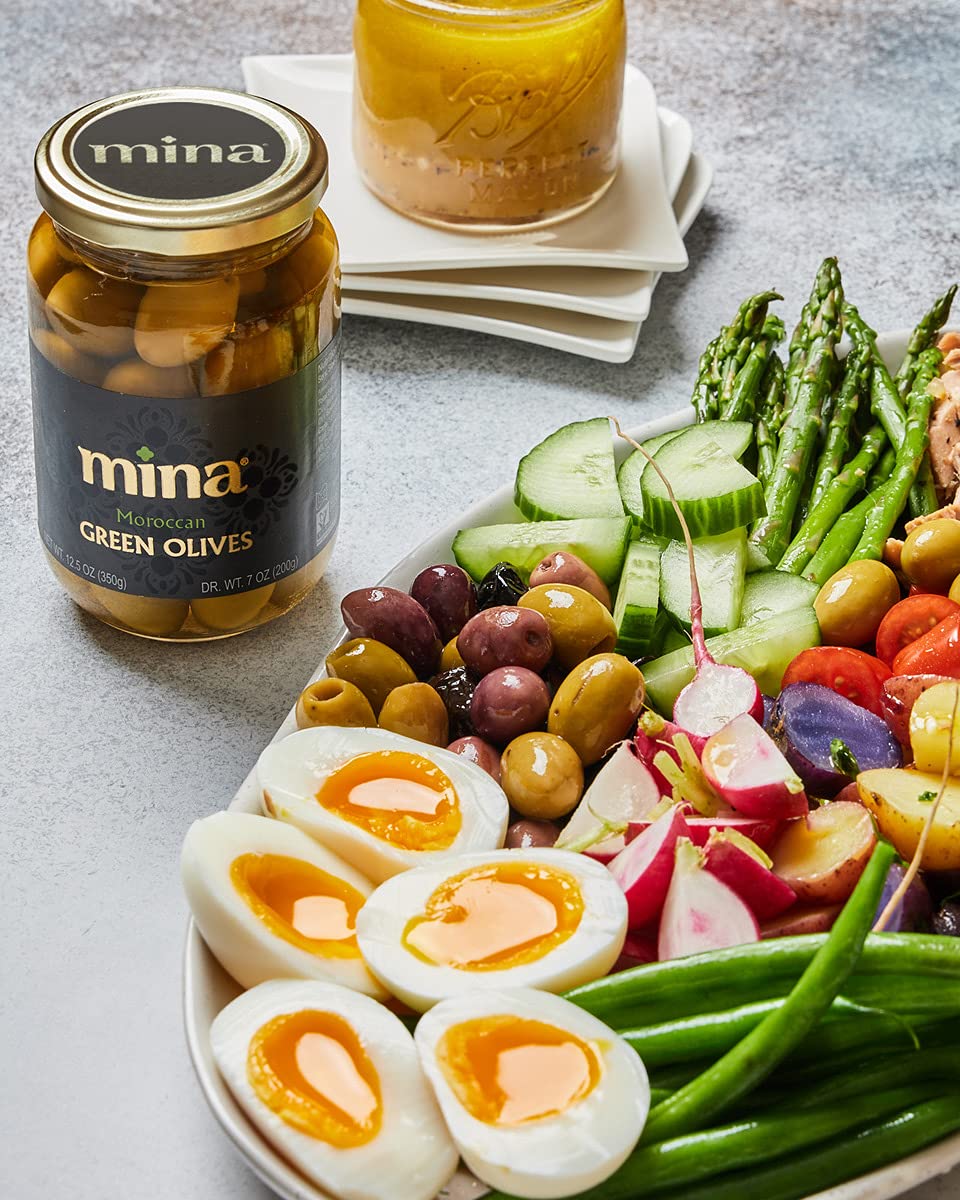 Mina Green Olives, 12.5 Oz (Pack Of 6) - Delicious Green Olives, Vegan Snack, Premium Hand Picked Moroccan Olives, Naturally Cured, Gluten Free, Low Carb, Non Gmo Keto, Paleo, And Kosher