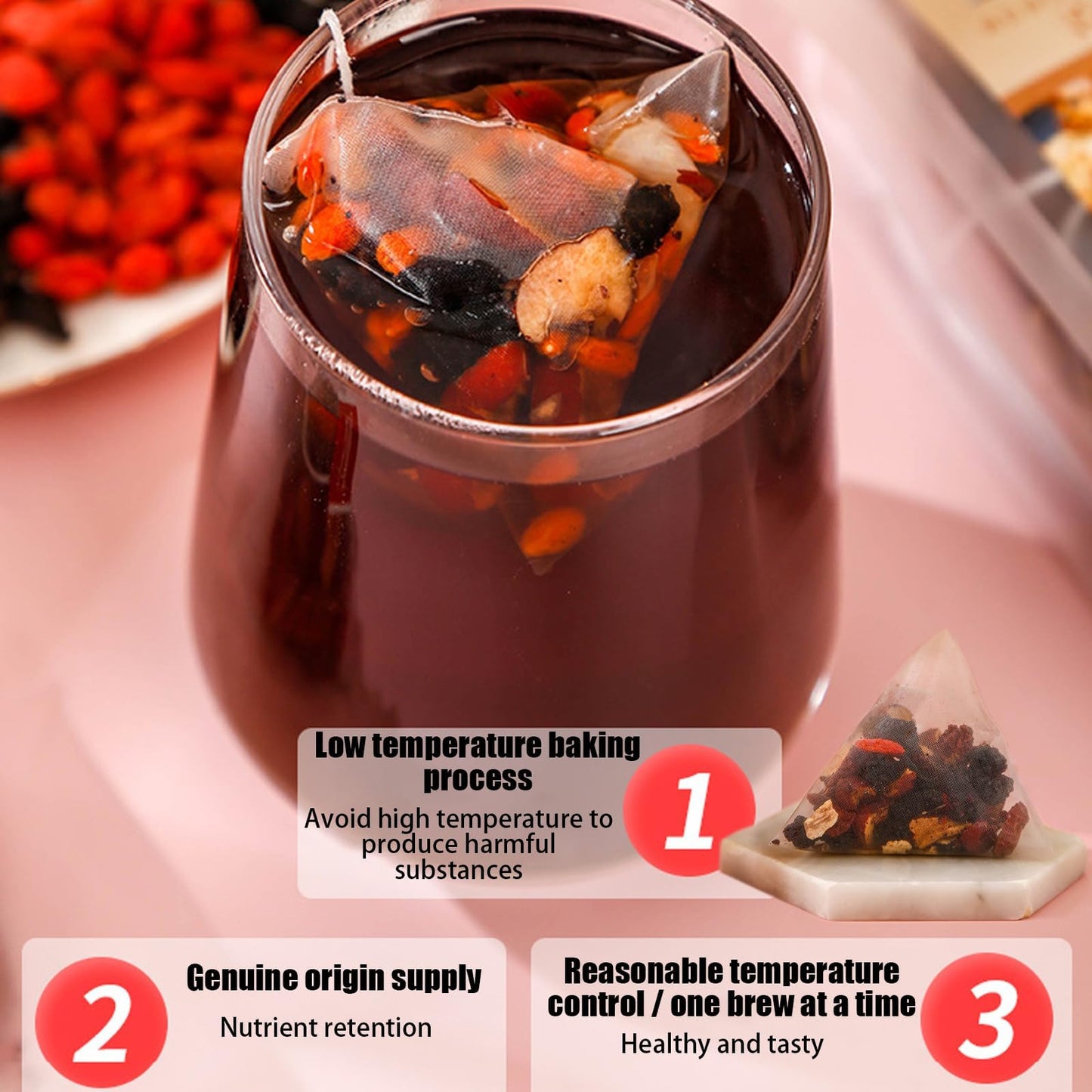 Ginseng Five Treasures Tea Kidney Tea  Ginseng & Mulberry Herbal Teas  Kidney Cleanse Detox Beverage for Women & Men  Nnatural Ingredients Sweet Taste and Aroma 20bags