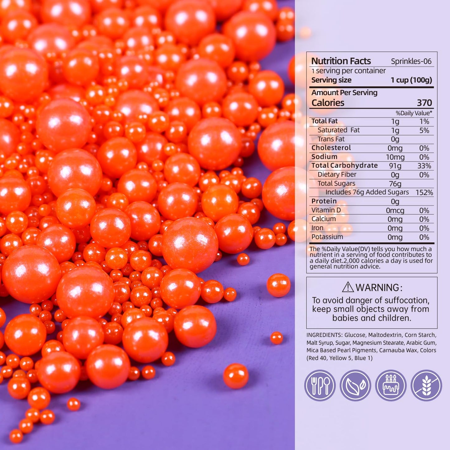 Cobakey Orange Sprinkles For Cake Decorations 3.52 Ounce Edible Pearl Sugar Sprinkles For Cupcake Toppers Wedding Party Valentin