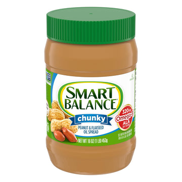 Smart Balance Chunky Peanut and Flaxseed Oil Spread, Gluten Free Peanut Butter Alternative, 16 oz Jar