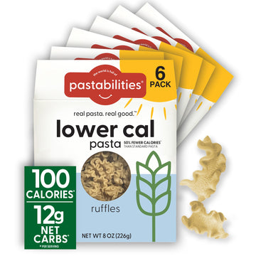Pastabilities, Lower Calorie Pasta, Ruffles – 100 Calories/Serving Low Net Carbs, Low Calorie, Non-Gmo, High Fiber, Vegan, Plant-Based, Enhanced Nutrients, Delicious Taste & Texture (8 Ounce, 6 Pack)