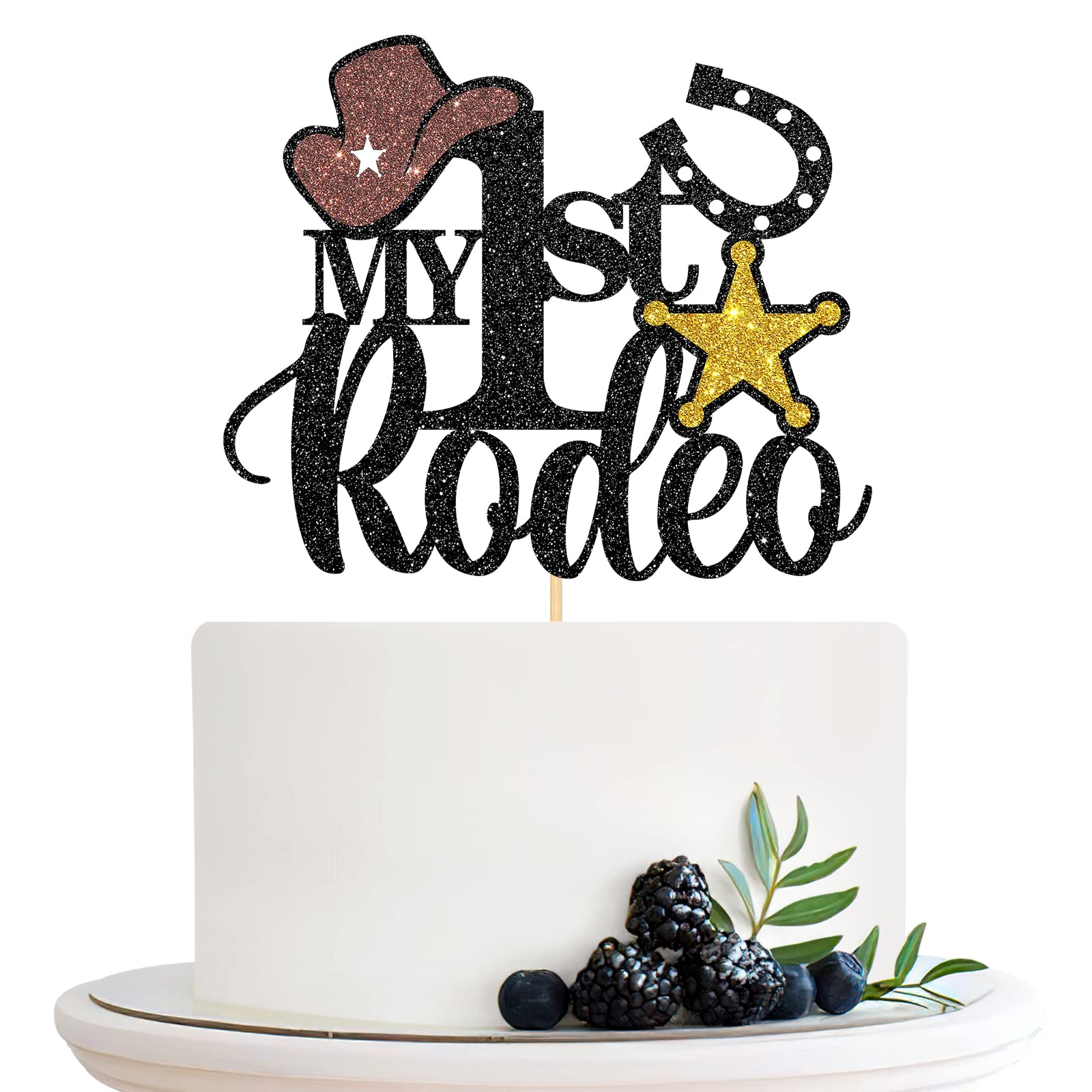 Halodete My 1St Rodeo Cake Topper, Western 1St Birthday Cake Topper, Little Cowboy Cowgirl Birthday Party Cake Decorations Black