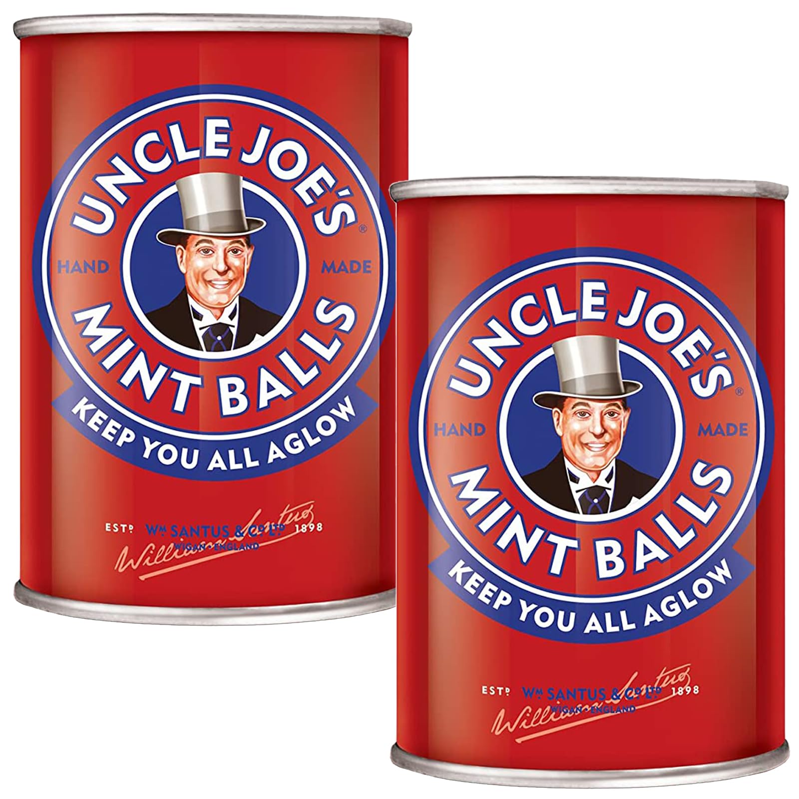 Uncle Joes Mint Balls Tin - Vegan, Gluten Free Peppermint Candy - 4.23 Oz (Pack of 2) - Imported UK Breath Mints