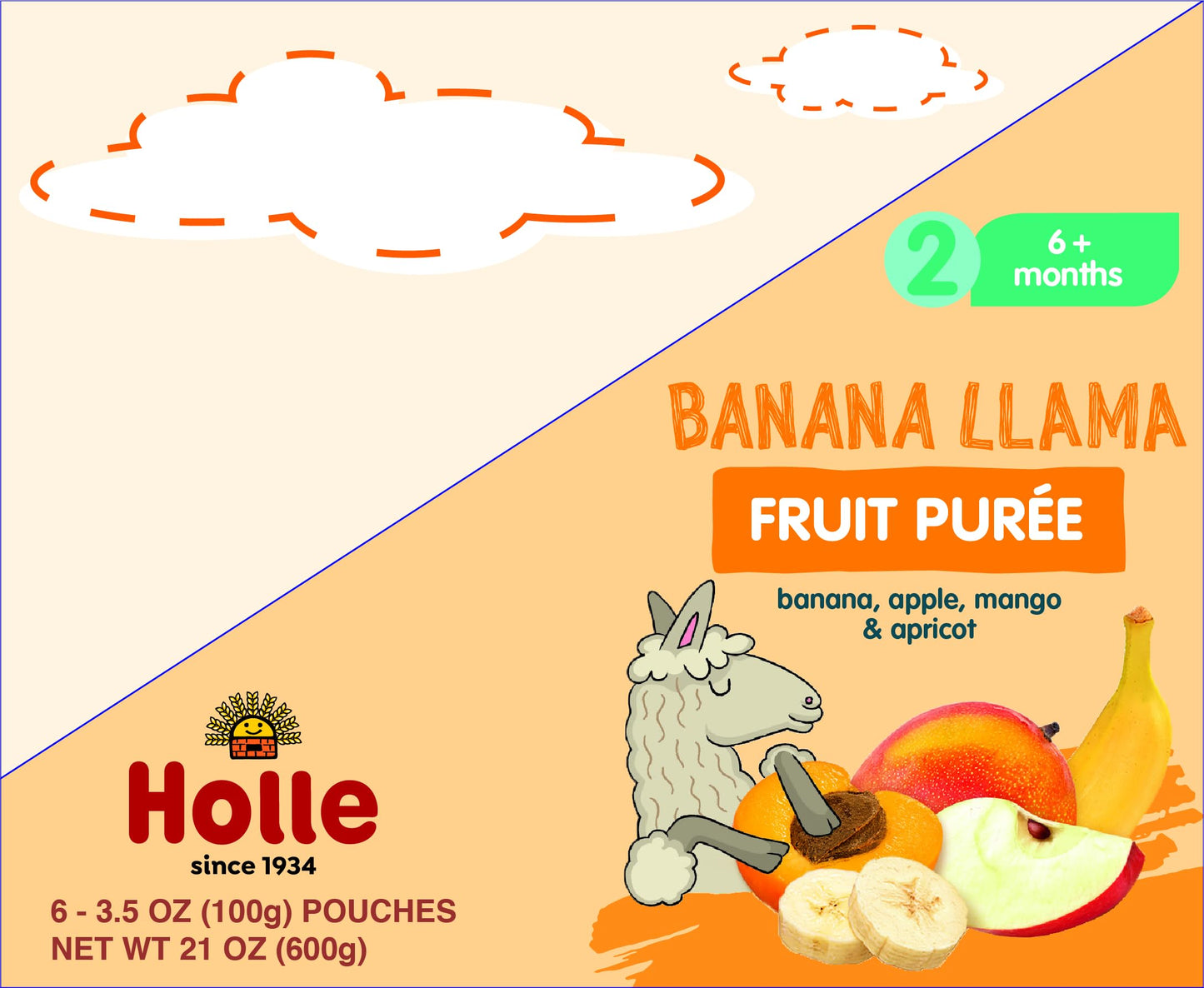 Holle Organic Baby Food Pouches - Banana Llama Baby Puree With Banana, Apple, Mango And Apricot - (6 Pack) Organic Baby Snacks + Fruit And Veggie Pouches For Weaning Babies 6 Months And Older