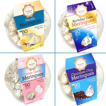 4 Pack Krunchy Melts Original Meringue Cookies | Fantastic Four 4-Pack | Vanilla, Birthday Cake, Cotton Candy, Chocolate Chip | 