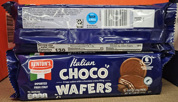 Bentons European Cookies Italian Choco Wafers 5.08Oz 144G (Two Bags)