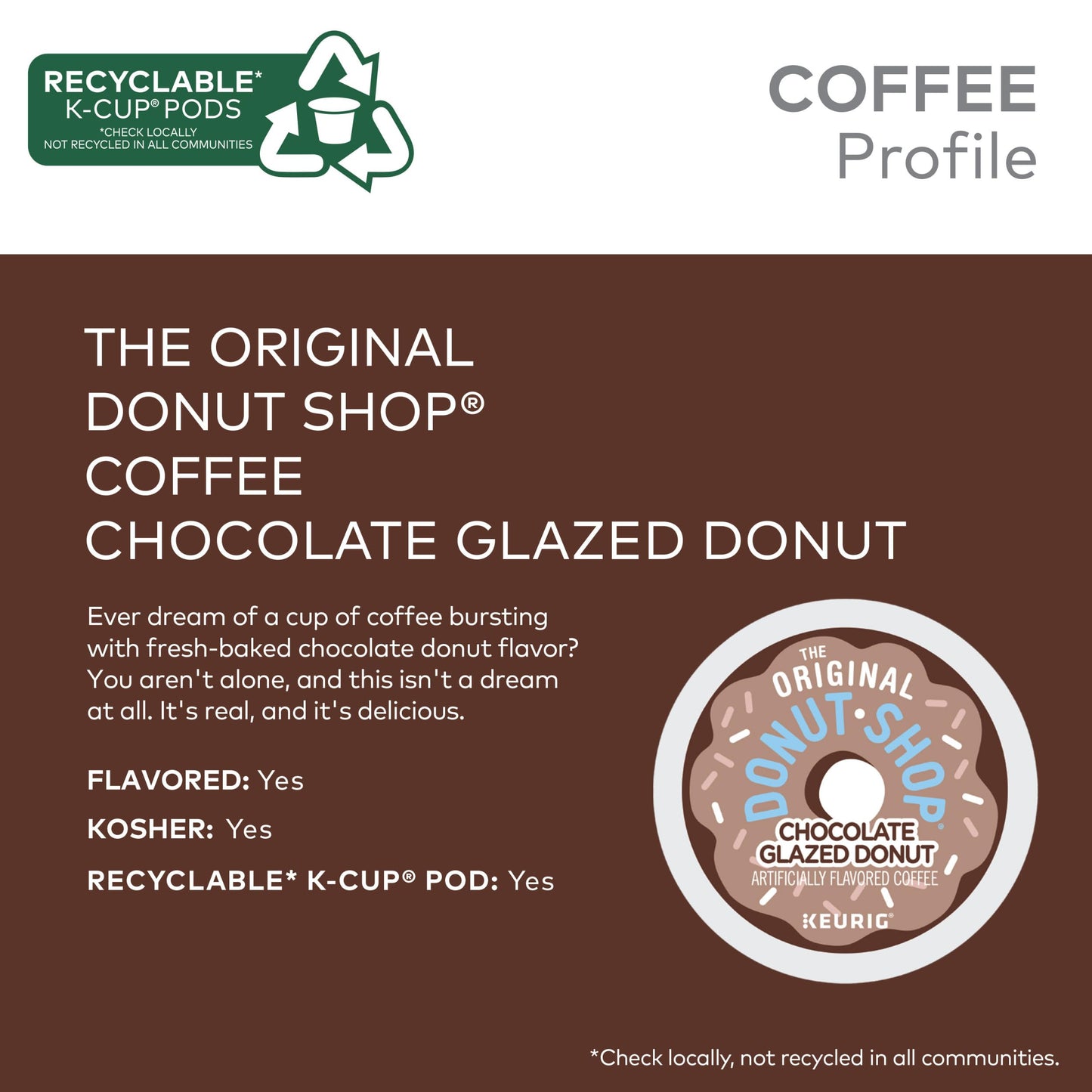 The Original Donut Shop Coffee Chocolate Glazed Donut Keurig Single-Serve K-Cup Pods, Medium Roast Coffee, 96 Count