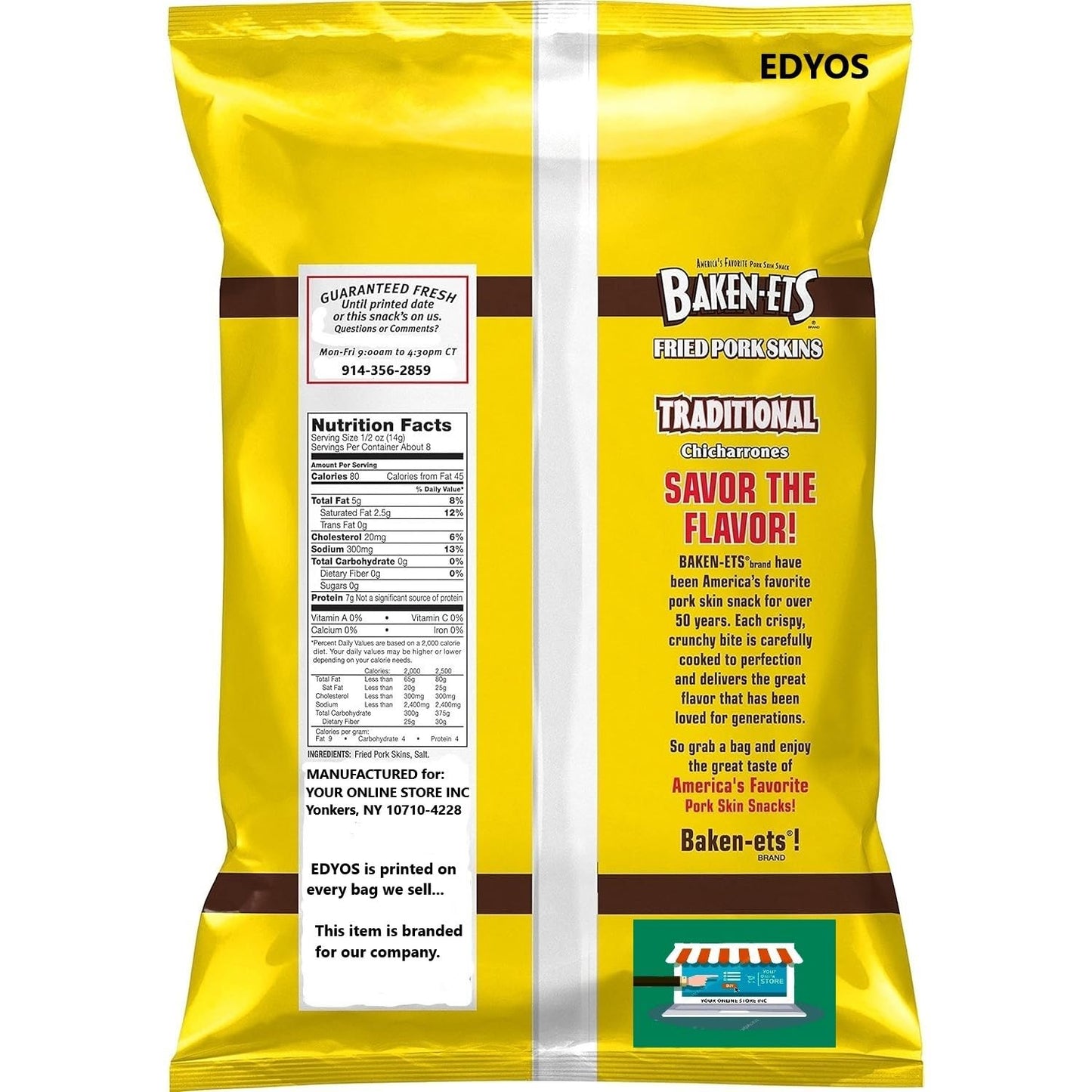 Baken-Ets Fried Pork Skins Variety 4 - Pack (2) Traditional 4 oz and (2) Hot & Spicy 4 oz.