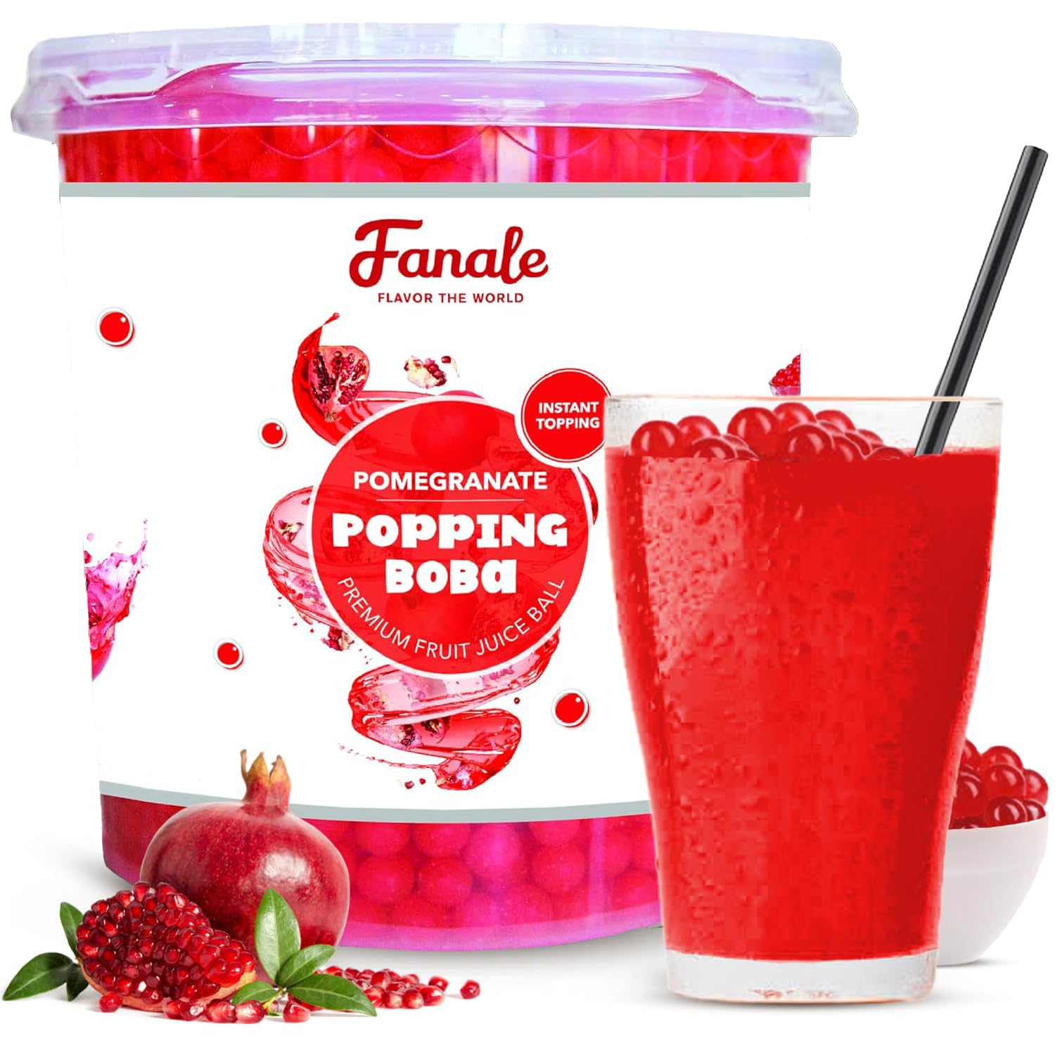 Fanale Pomegranate Popping Boba Pearls, Vegan, Gluten Free, 7 lb (Pack of 4)