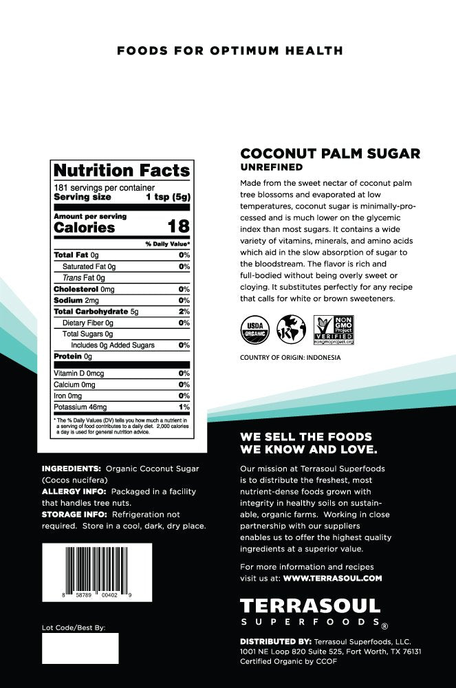 Terrasoul Superfoods Organic Coconut Sugar, Unrefined, Low Glycemic, 32 Ounce (2 Lbs)