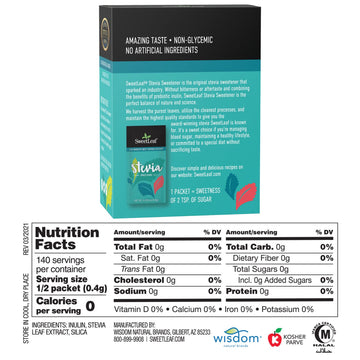 Sweetleaf Stevia Packets - Zero Calorie Natural Stevia Powder, Non-Gmo Stevia Sweetener Packets, 70 Count (Pack Of 3)