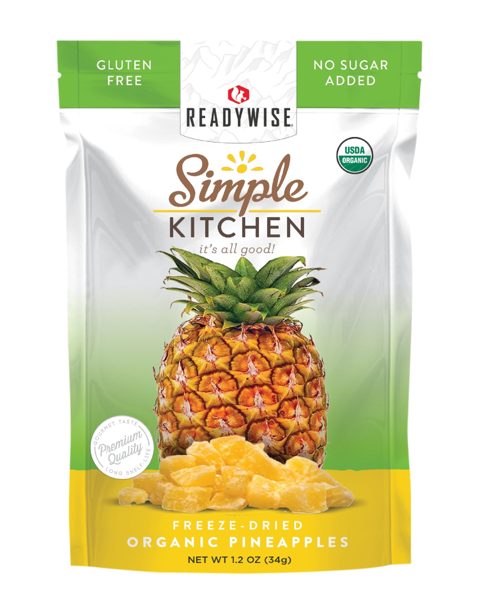 Readywise - Simple Kitchen, Freeze-Dried Organic Pineapples, 1 Pack, Vegetarian, Gluten Free, Organic, Snacks, Pineapple, Dried