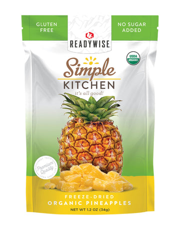 Readywise - Simple Kitchen, Freeze-Dried Organic Pineapples, 1 Pack, Vegetarian, Gluten Free, Organic, Snacks, Pineapple, Dried