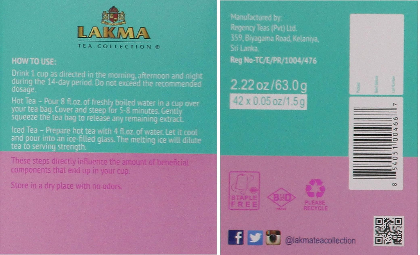 HYLEYS Tea Lakma Tea Cleanse Kit - 42 Tea Bags, GMO Free, Gluten Free, Dairy Free, Sugar Free, 100% Natural, 14 Day Cleanse