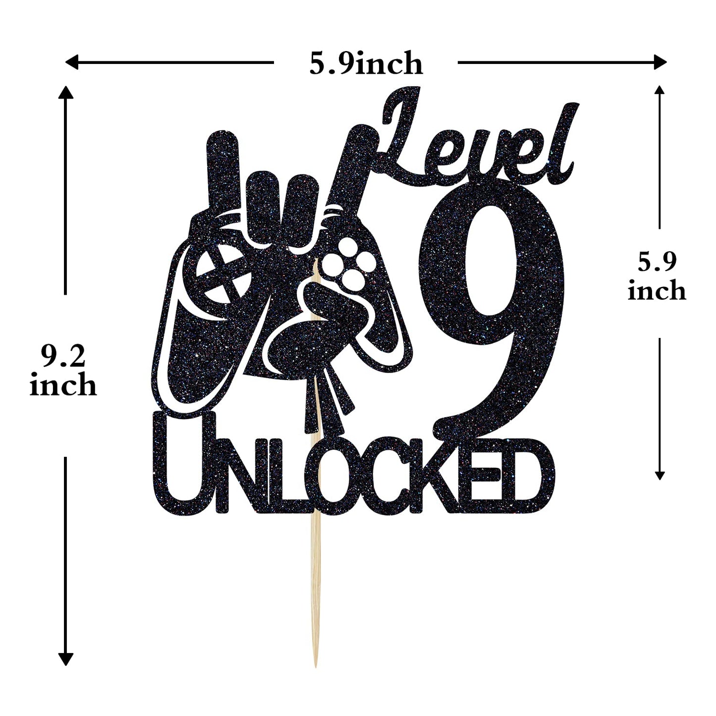 Cos Mos Video Game Level 9 Unlocked Birthday Cake Topper Black Glitter Boys 9Th Birthday Cake Decorations Level Up Winner Party