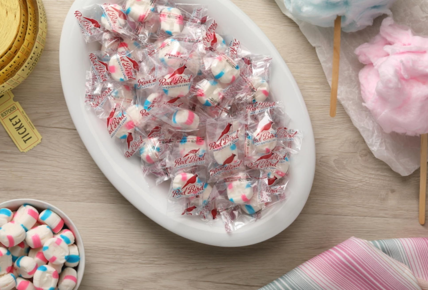 Red Bird Cotton Candy Flavored Candy, Mints Individually Wrapped, Unique Candy, 52 oz Tub