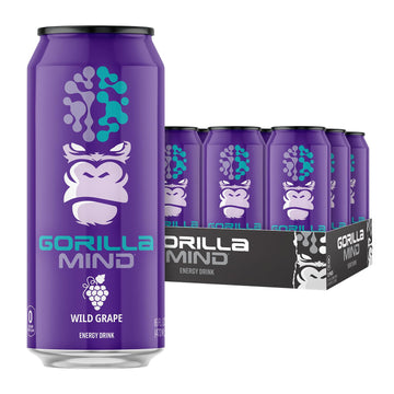 Gorilla Mind Energy Drink | Unmatched Energy  Amplified Focus | N-Acetyl-L-Tyrosine  Alpha-GPC  200mg Caffeine  Uridine  Saffron | 0 Sugar Or Artificial Colors | 16oz  12-Pack (Wild G)