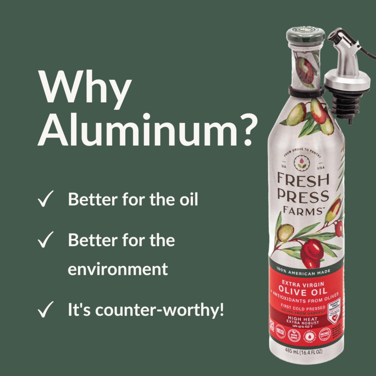 Fresh Press Farms Cold Pressed High Heat Extra Virgin Olive Oil for Pan Frying and Grilling, 16.4 Fl Oz (Pack of 2), Georgia Gro