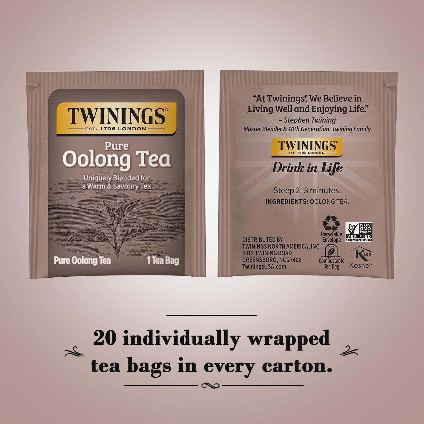 Twinings Oolong Tea 2-Pack – Caffeinated Tea Bags, 20 Count Each, Individually Wrapped