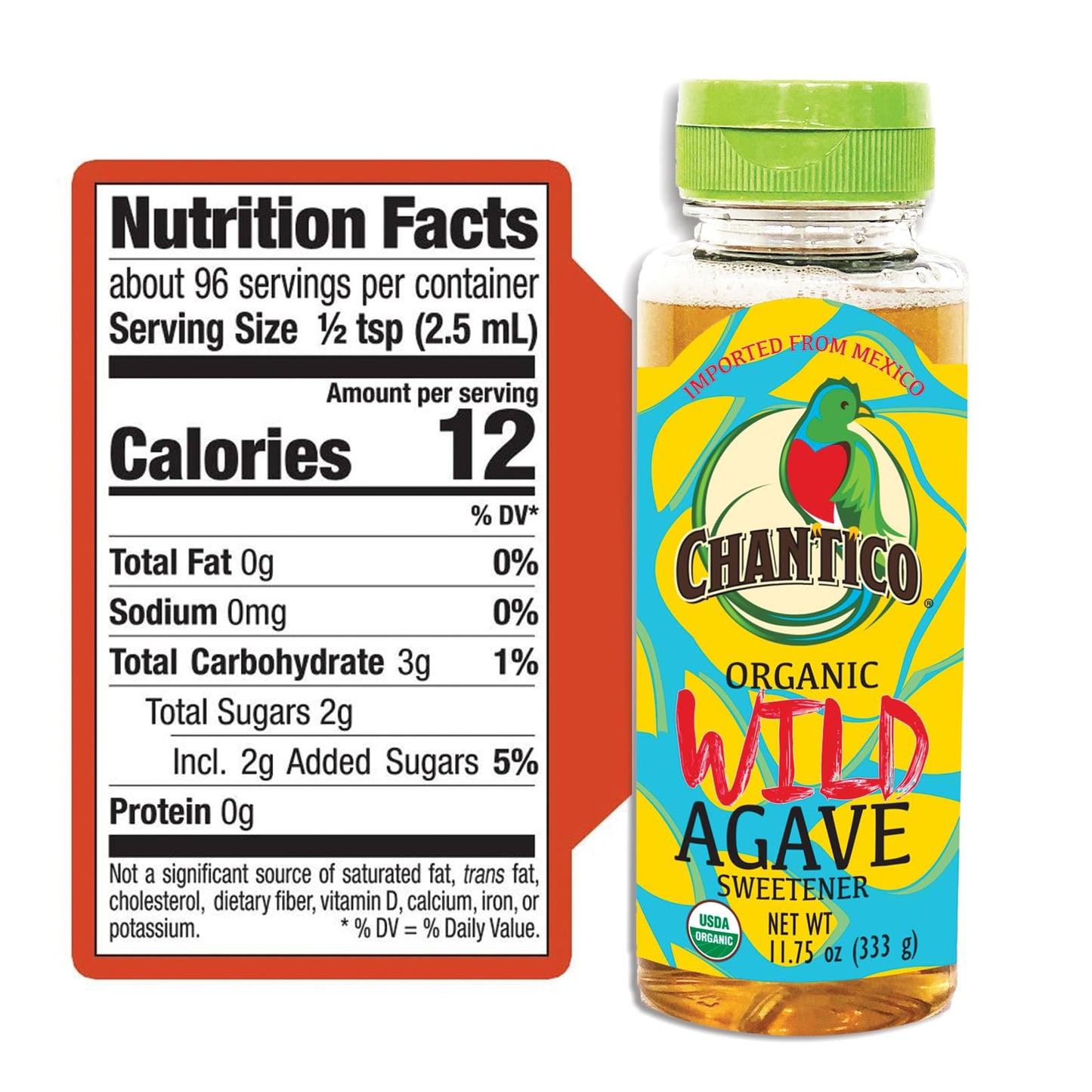 Chantico Agave Sweetener, Organic Low-Calorie Sugar Substitute, 11.75oz Bottle, Single Pack