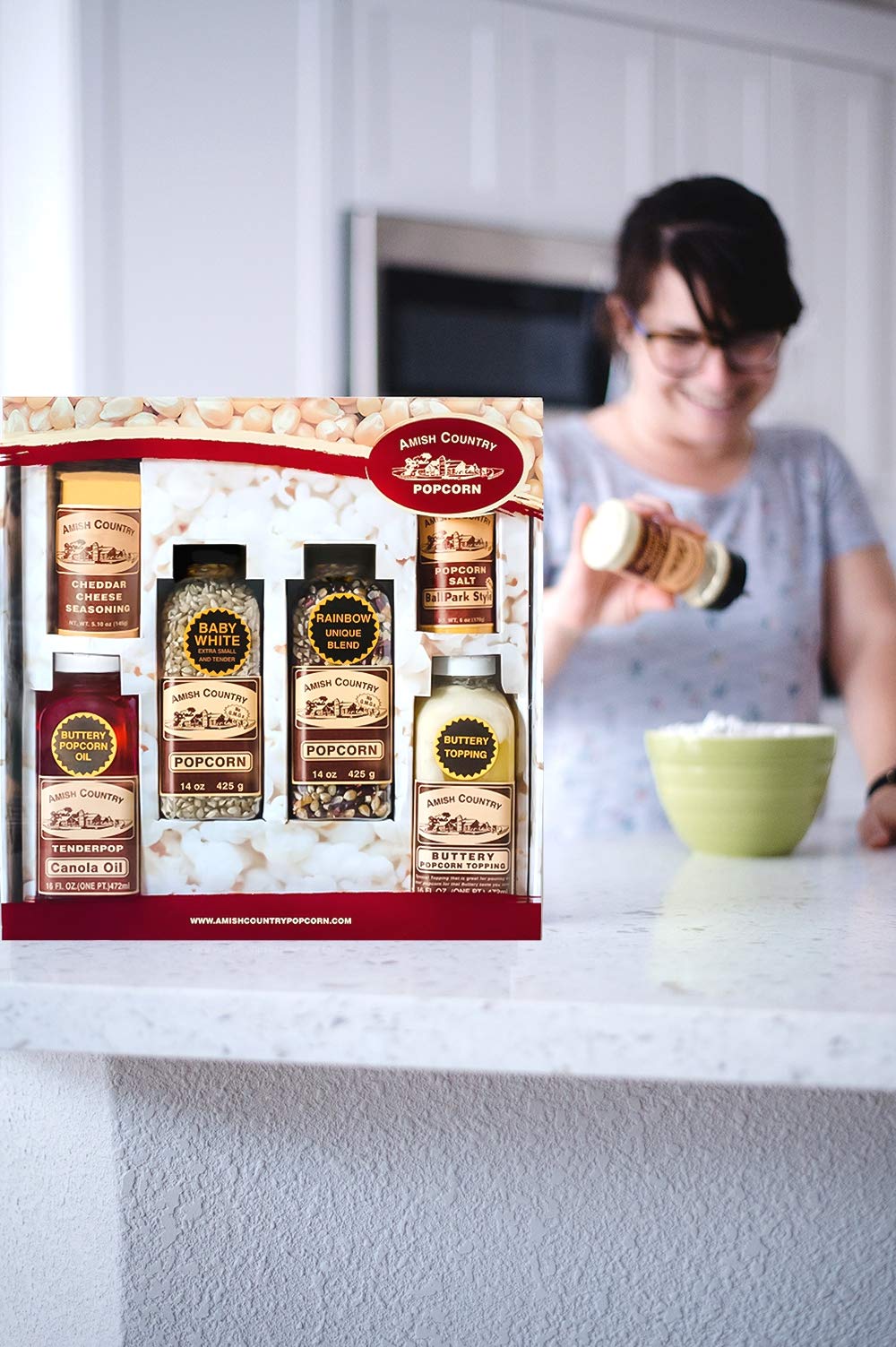 Amish Country Popcorn | Variety Bundle All in One Set | 14 ounce Baby White, 14 ounce Rainbow Popcorn Kernels | Old Fashioned, N