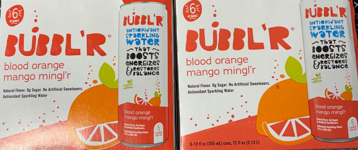Bubblr Blood Orange Mango Minglr Antioxidant Sparkling Water - 2 Pack  12 Cans