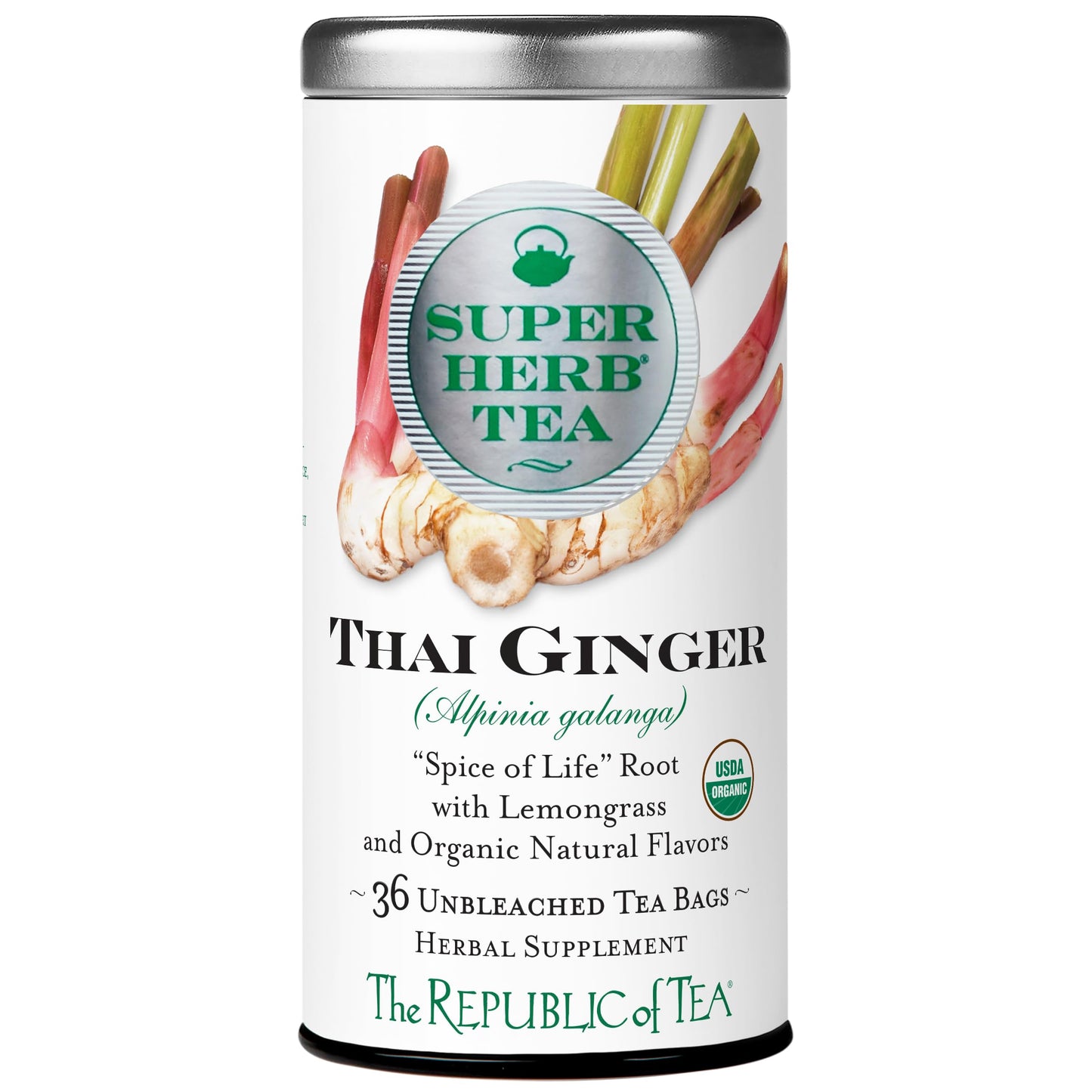 The Republic of Tea Organic Thai Ginger Herbal Tea, 36 Count, Tin