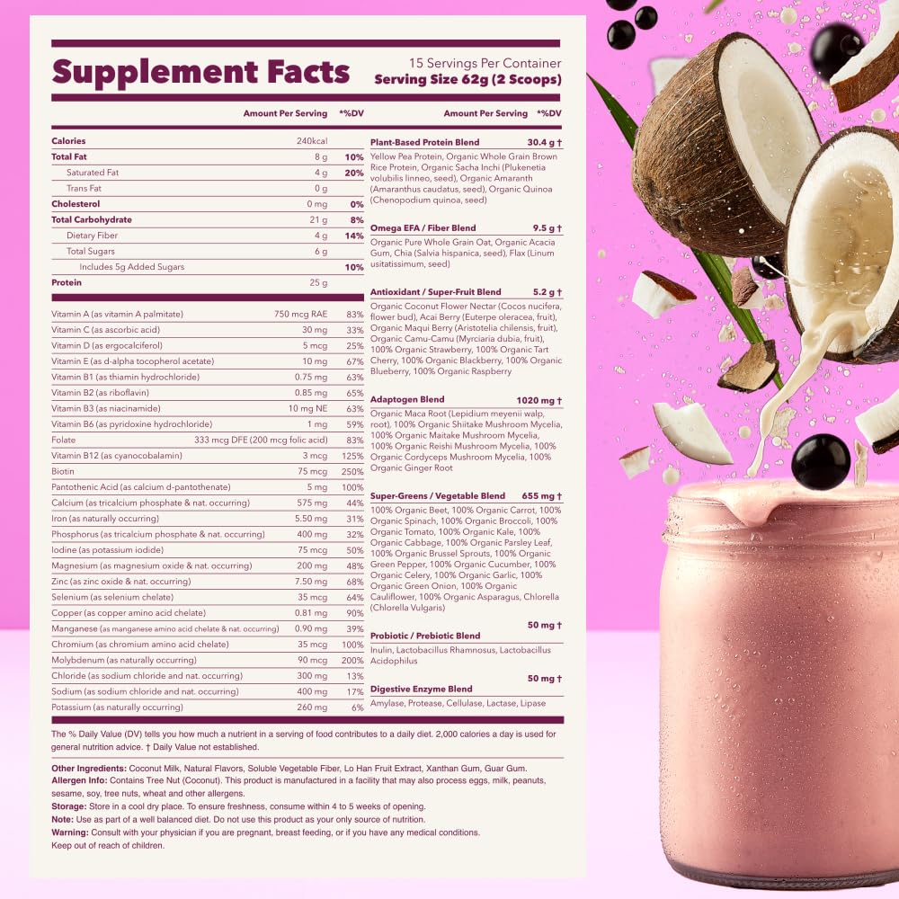Ka’Chava Whole Body Meal Shake Coconut Acai 2 Lb – Vegan Protein Powder With 85+ Superfoods & Greens – Plant-Based Meal Replacement – Probiotics & Digestive Enzymes – Gluten & Dairy Free (15 Servings)