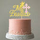 ZHUOWEISM Spanish Mi Bautizo Cake Topper, Glitter Pink Cross, Dove Design, Small, Bamboo, Gold