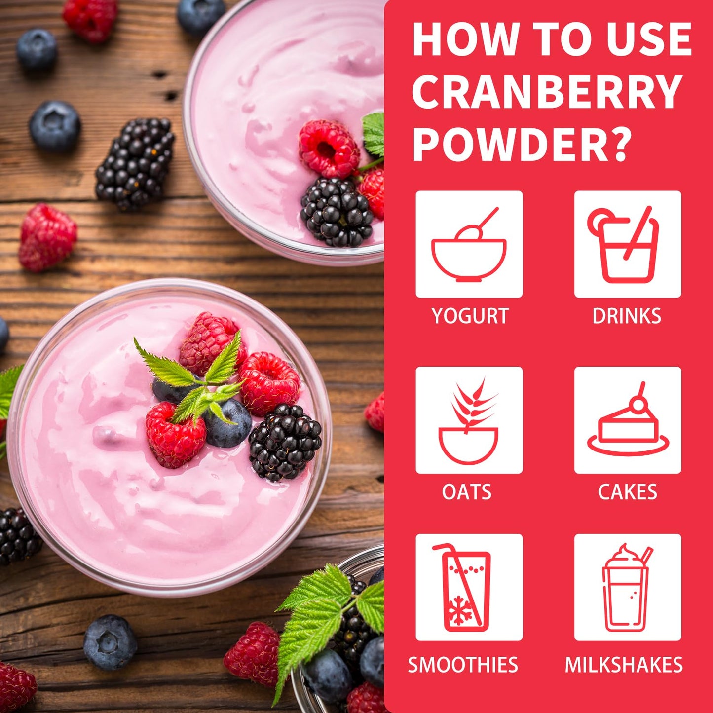 Cranberry Powder, 6.34Oz/180G Freeze Dried Cranberries Powder, Fruit Powder, No Sugar, No Additives, For Baking, Smoothies, Juic