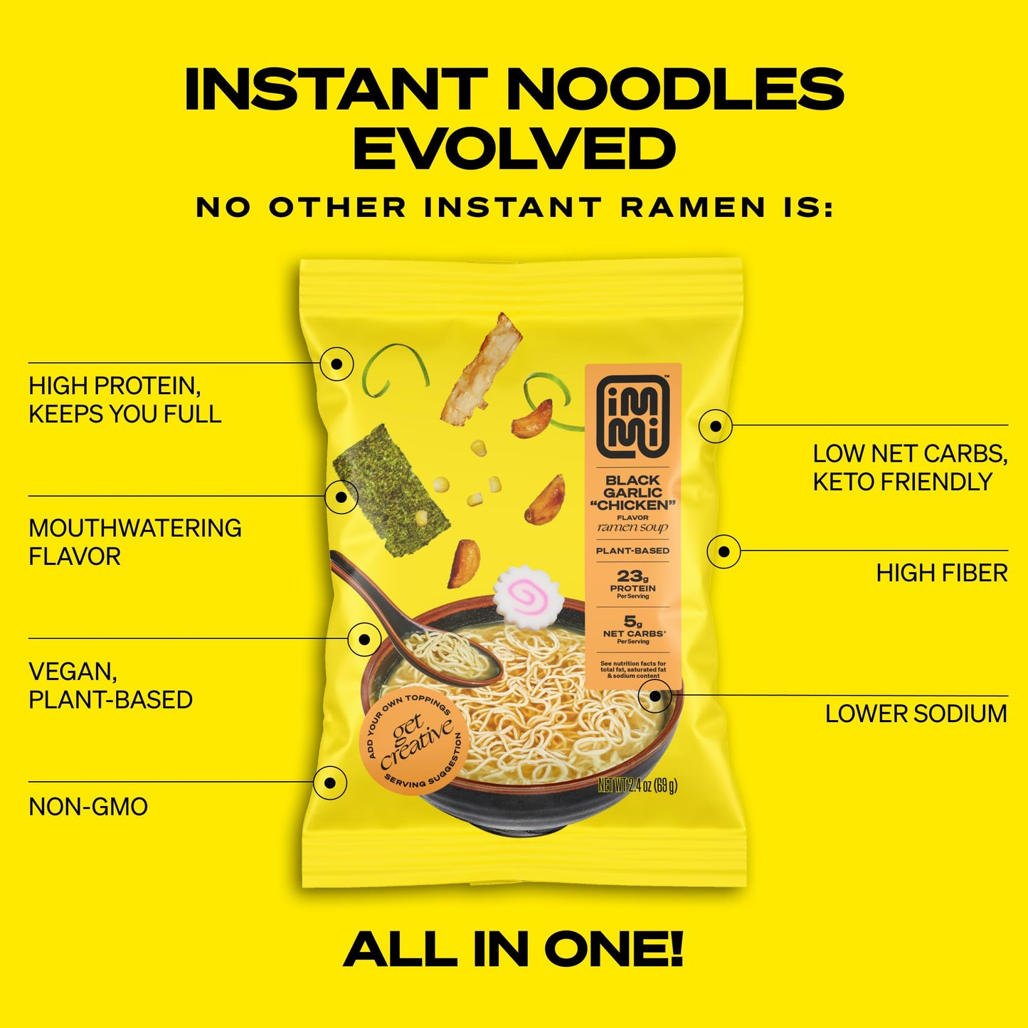 Immi Spicy Red Miso    Ramen - Improved Taste, Better Texture & More Protein - Vegan, High Protein Noodles - Low Carb, Zero Suga